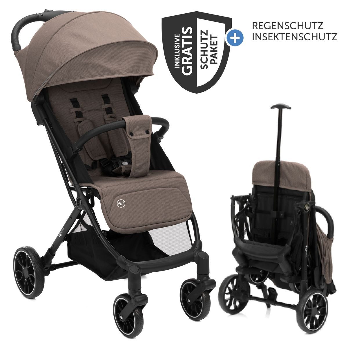 Fillikid Sport-Kinderwagen Fill Rover - Taupe, Sportwagen bis 22 kg mit Liegefunktion & Regenschutz nur 6,8 kg