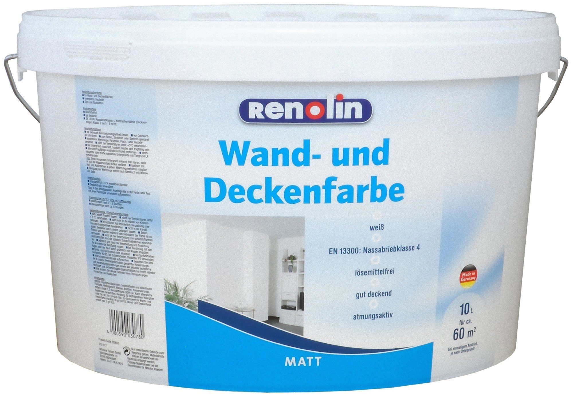 Wilckens Farben Wandfarbe, Renolin Wand- und Deckenfarbe Weiß 10 L