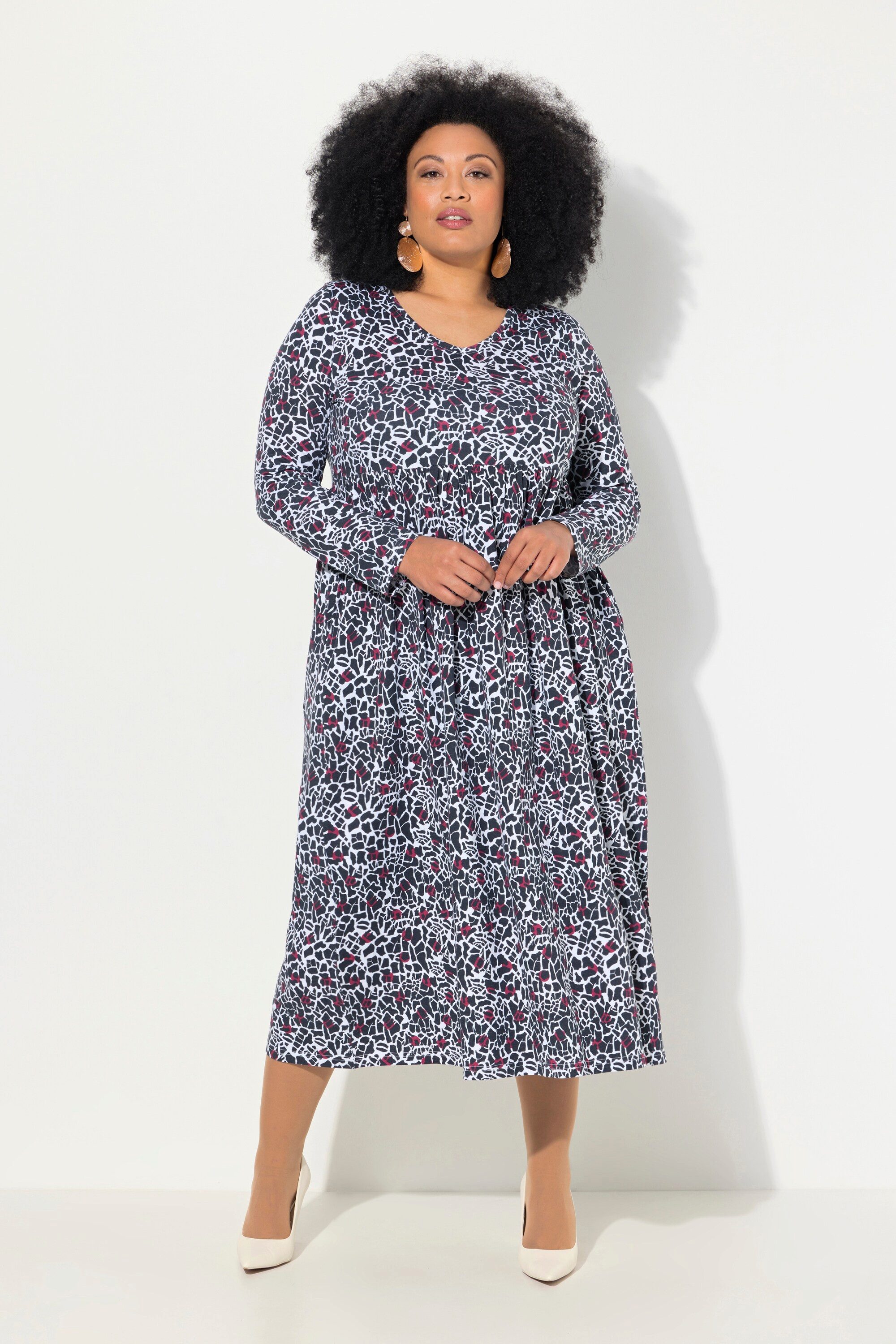 Maxikleid Jerseykleid A-Linie V-Ausschnitt Langarm Taschen