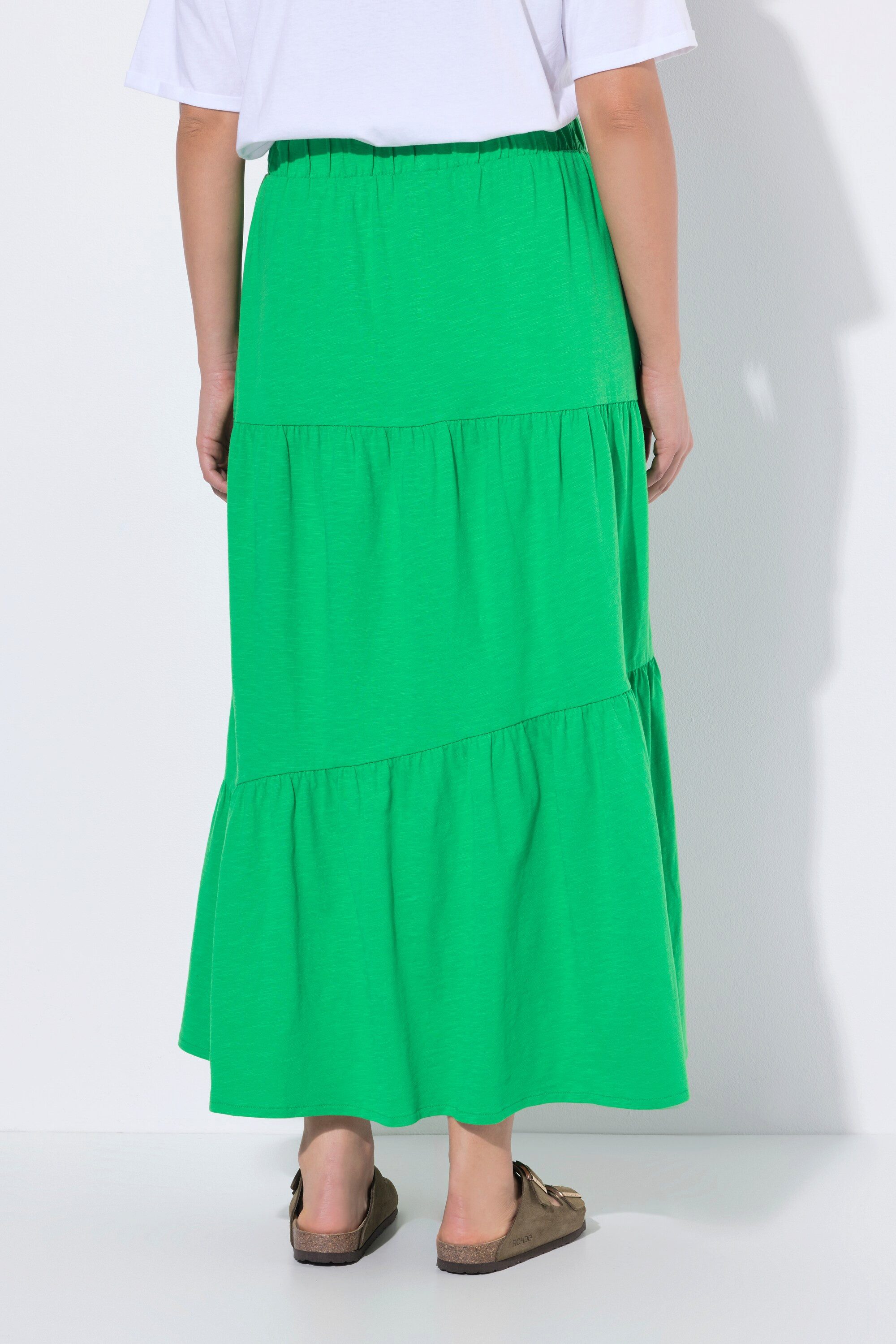 Ulla Popken Midirock Maxi-Jerseyrock Volantstufen A-Linie Elastikbund