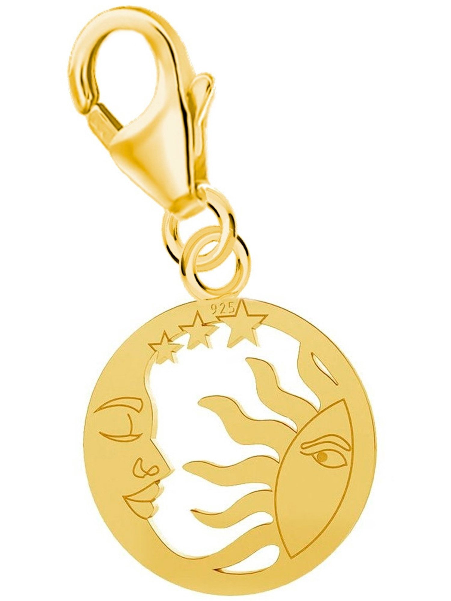 Goldene Hufeisen Charm-Einhänger Charm Anhänger Gold Sonne 925 24k Gelbgold Vergoldet Sterne (inkl. Etui), Charm Gold für Damen