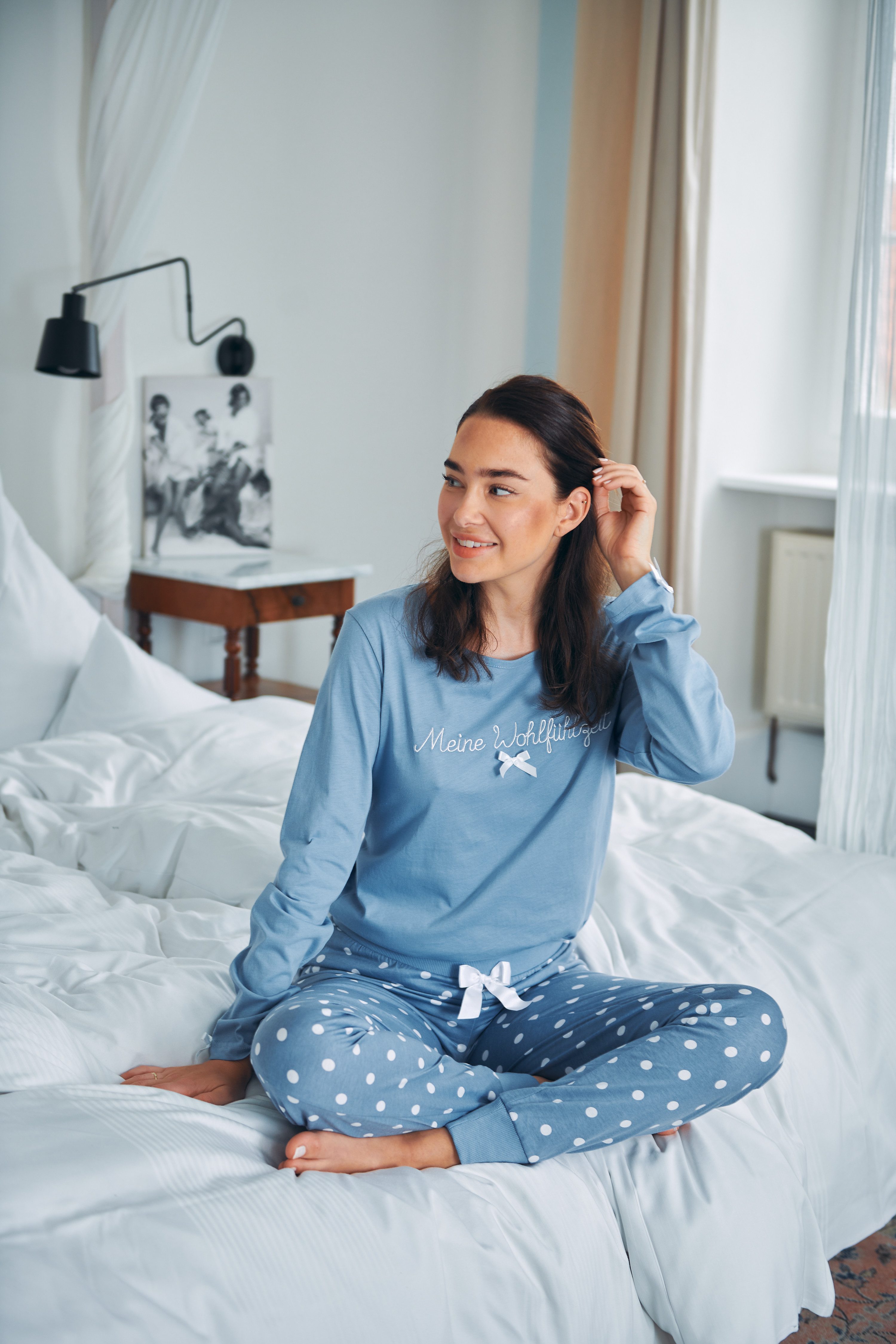 Louis & Louisa Pyjama Louis & Louisa Damen Pyjama mit stilvollen Pünktchen, 100% Baumwolle