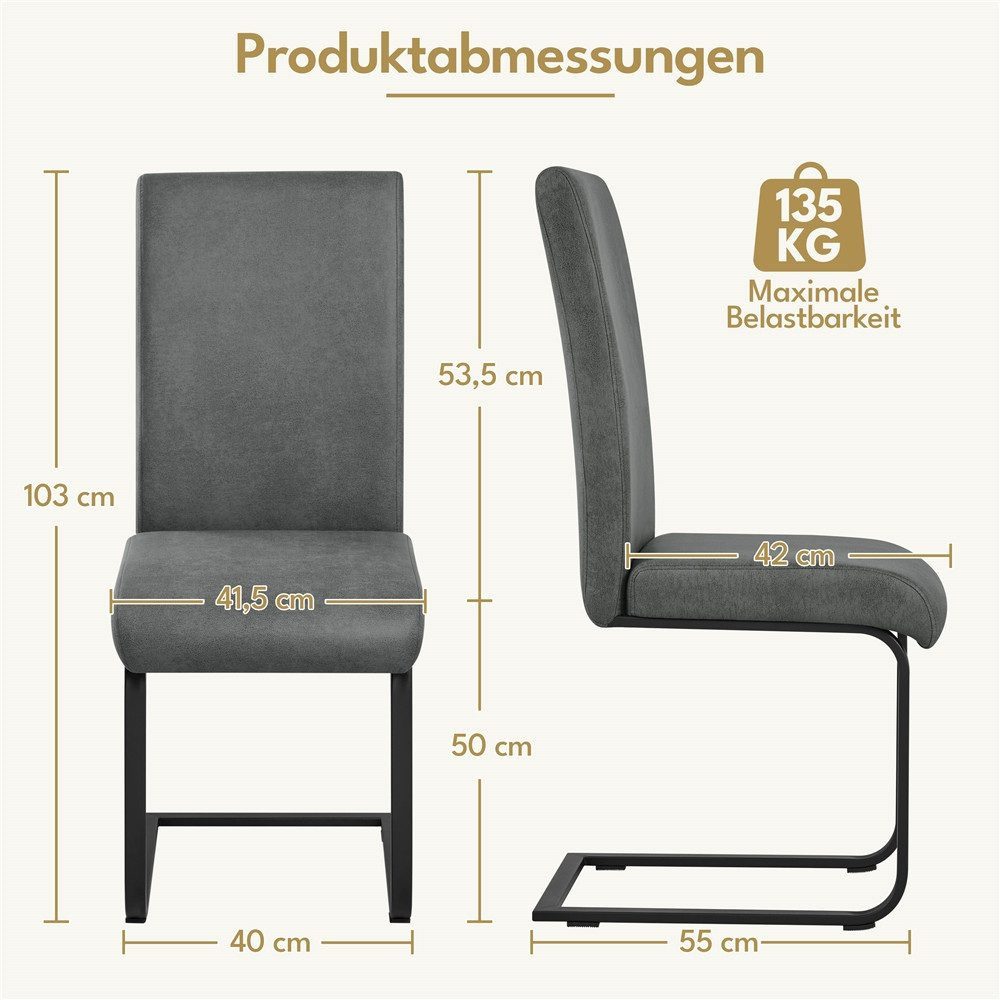 Yaheetech Esszimmerstuhl 2/4/6-er Küchenstuhl (2 St), Schwinger Polsterstuhl mit Ergonomischer Rückenlehne & Metallbeine – Bild 4 von 5
