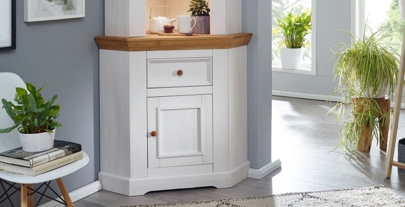 Main Möbel Anrichte Eckanrichte 104cm "Zürich" Kiefer massiv weiß