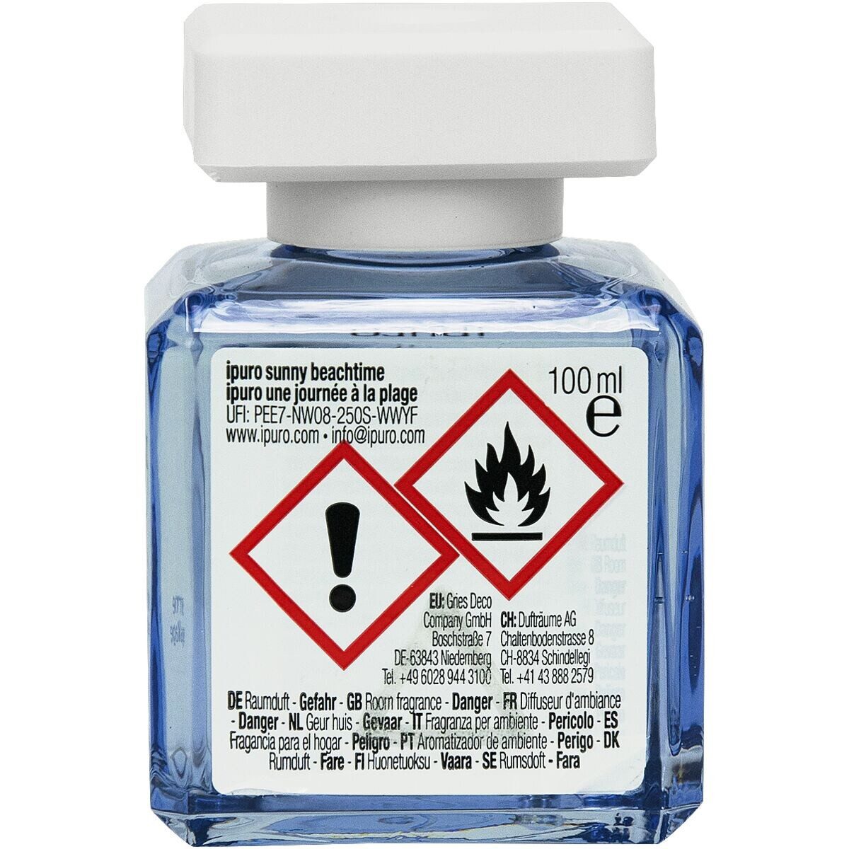 IPURO Raumduft Sunny Beach Time, 100 ml, Glasflakon mit Rattan-Holzstäbchen