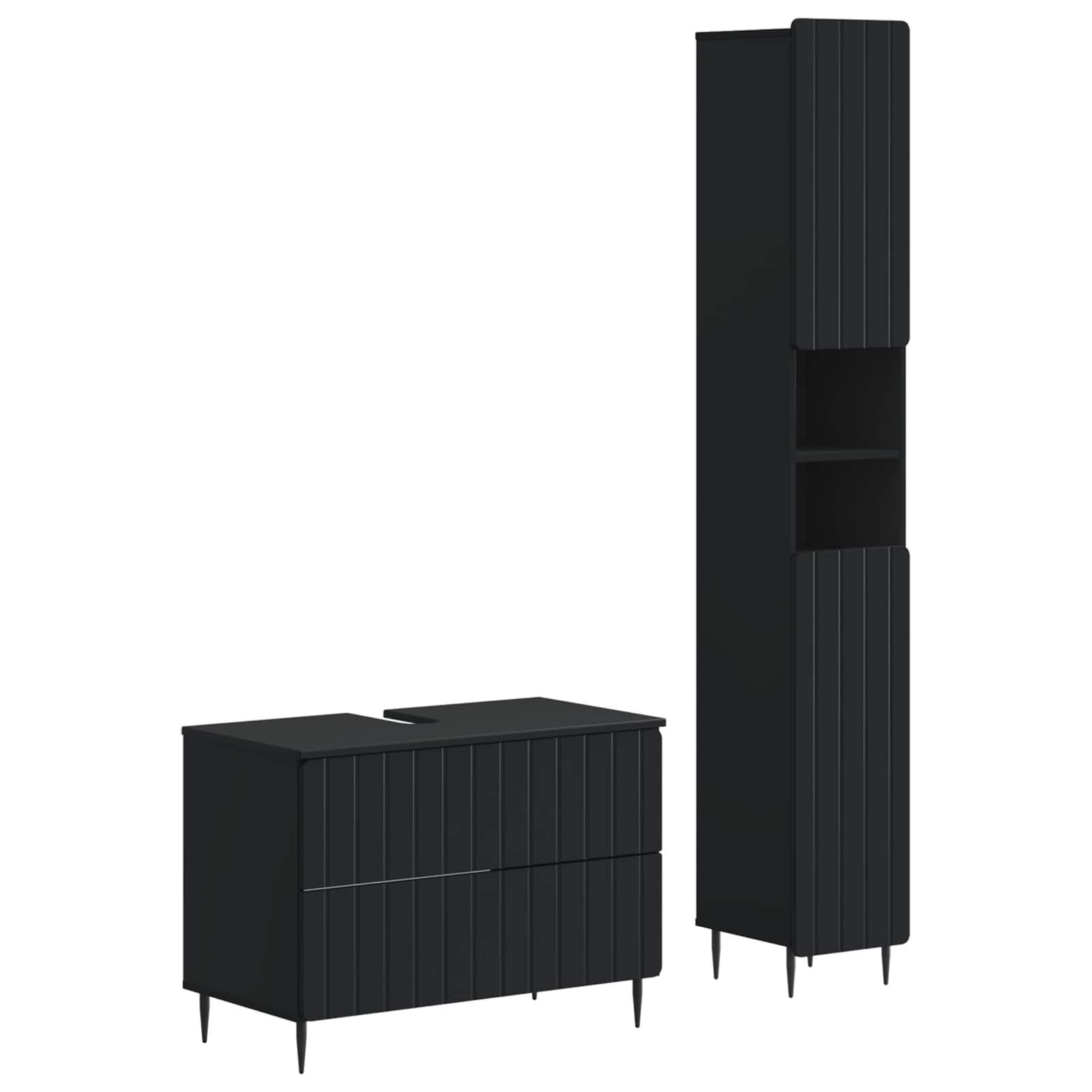 vidaXL Gartenlounge-Set 2-teiliges Badezimmer Schrank Set ZWOLLE Schwarz Holzwerkstoff