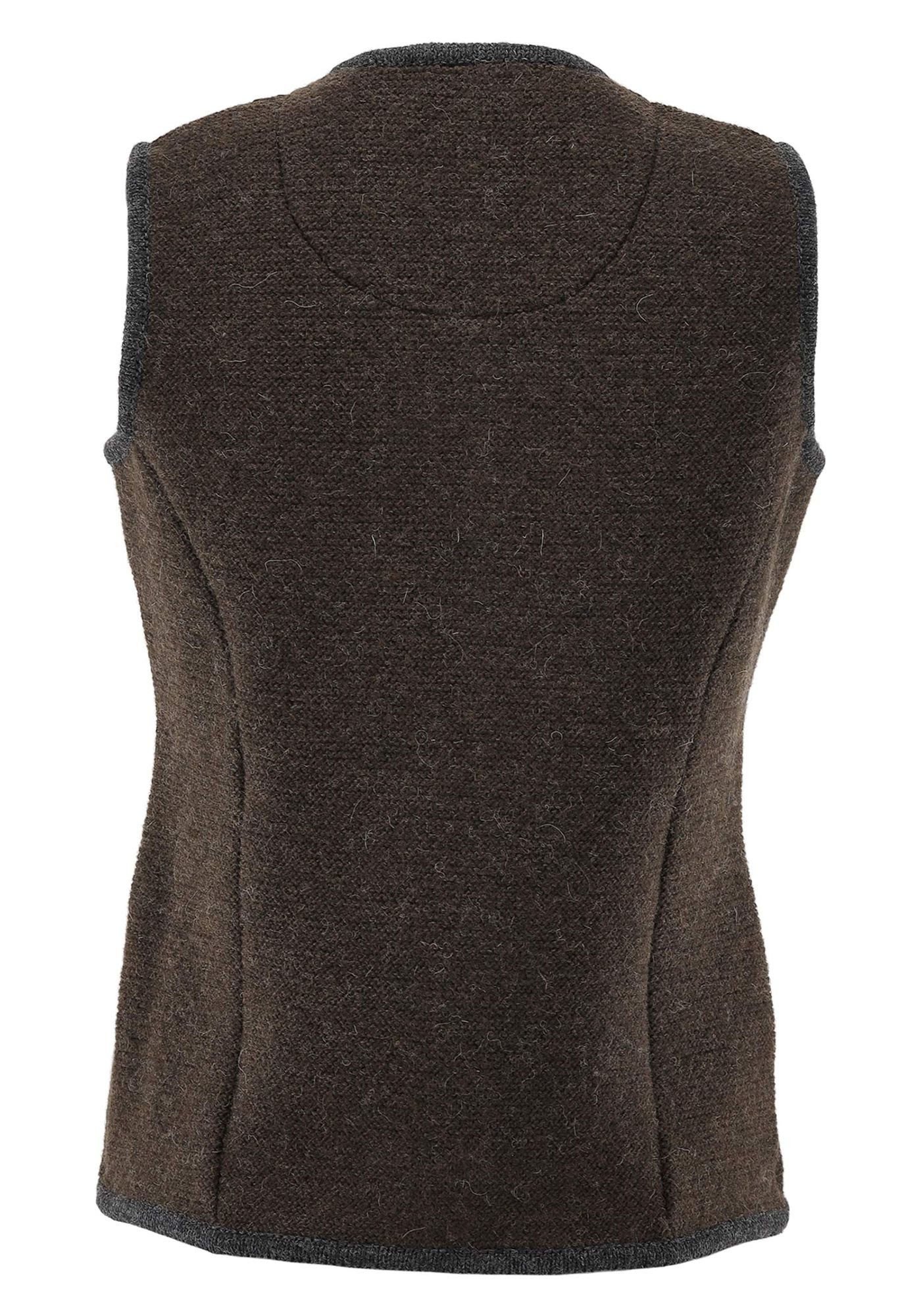 OS Trachten Strickweste Kirko Tailliert, ärmellos, Strickweste aus 100% Wolle, Kontrastverarbeitung