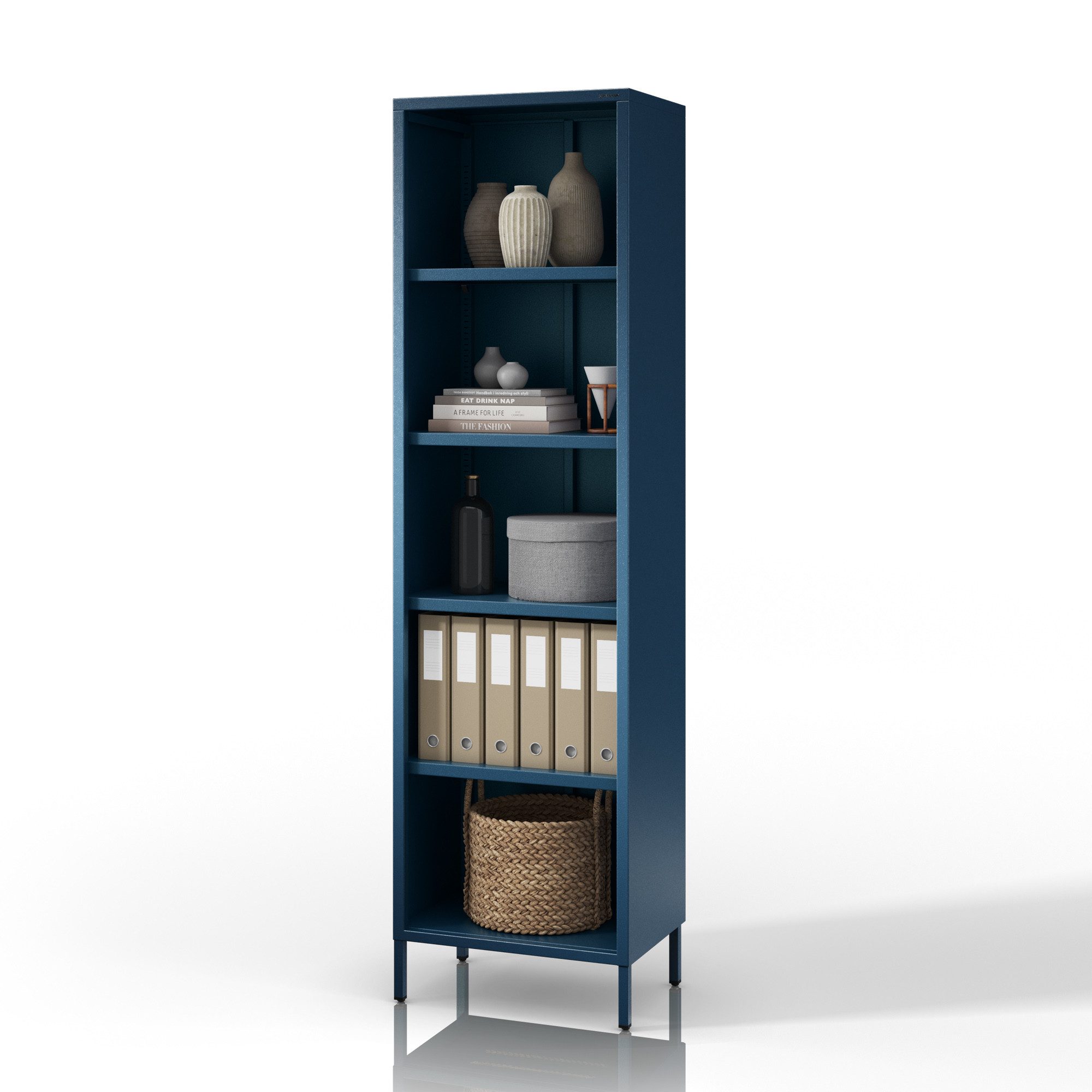 Jan Nowak Sideboard MARIO Bücherregal Schmal Metall Stahl 50x180x35cm 4 Regale Sparkling (Stahl 0,6mm, 4 Regale 40kg, 25mm Raster, Wandbefestigung möglich), Brilliance Beine regulierbar Wohnzimmer Büro