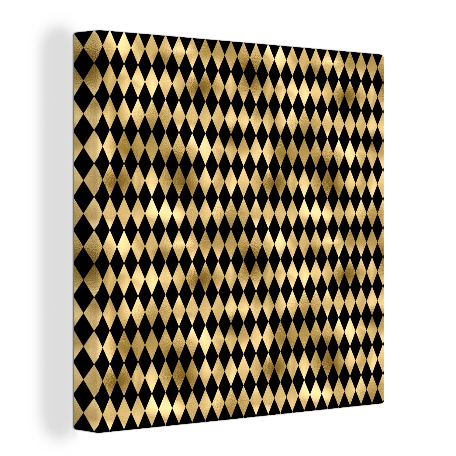 OneMillionCanvasses® Leinwandbild Muster - Gold - Schwarz - Kariert, (1 St), Leinwand Bilder für Wohnzimmer Schlafzimmer