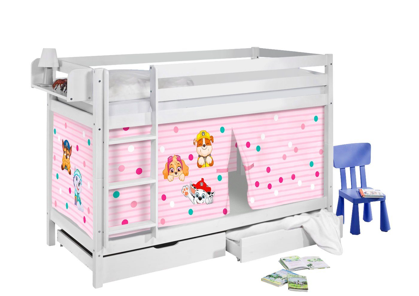 Lilokids Spielbett JELLE 200x90 cm + 2 Lattenroste & Vorhang PAW PATROL ROSA