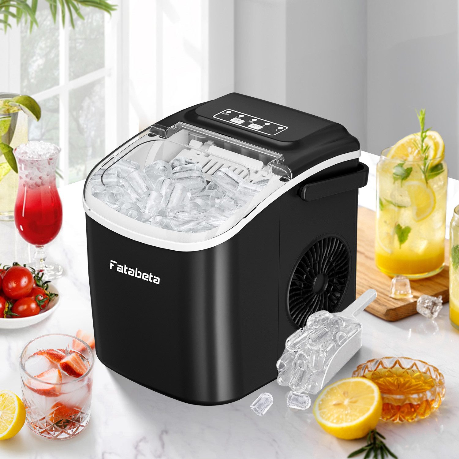 7MAGIC Eiswürfelmaschine 1,2L Eiswürfelbereiter 2 Eisgrößen, Tragbare Ice Maker Cube Maschine für Zuhause/Küche/Büro/Bar