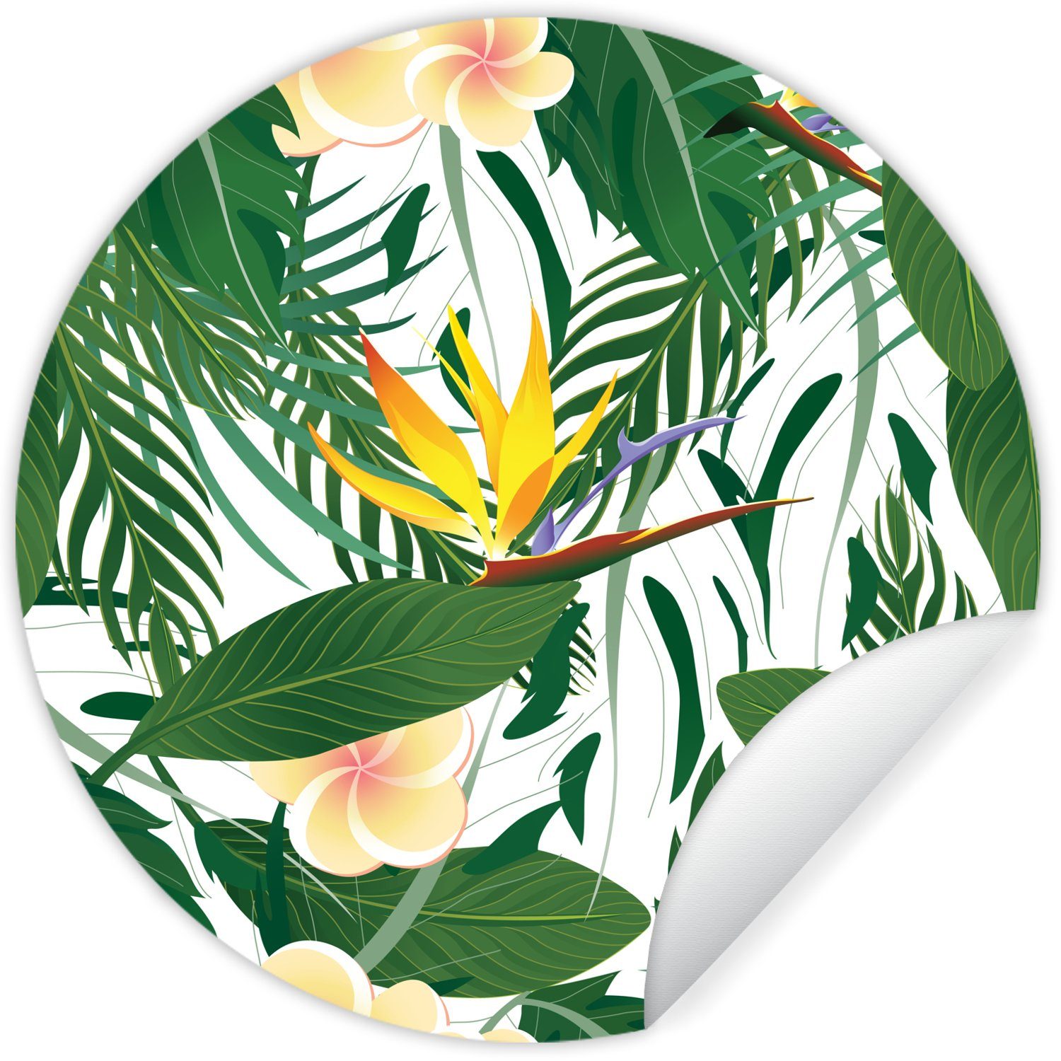 Wandsticker Tapetenaufkleber, St), - Wohnzimmer Tapetenkreis für Blätter Kinderzimmer, Rund, (1 MuchoWow - Blüten Paradiesvogelpflanze