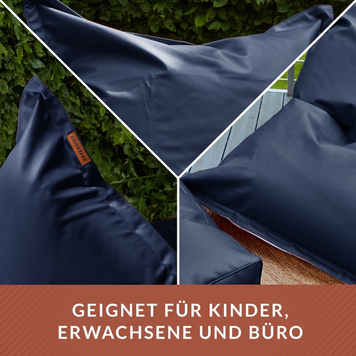 Green Bean Sitzsack Riesen-Sitzsack Kunstleder Square XXL (380 Liter Füllung, Indoor und Outdoor geeignet, abwaschbarer Bezug), Bean Bag Sitzkissen Sitzpuff Sit – Bild 3 von 5