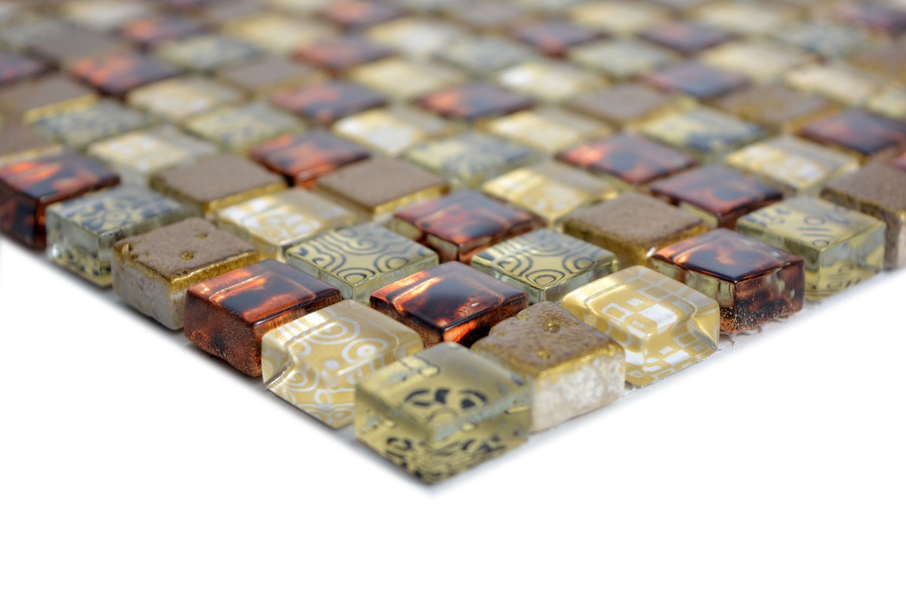 Resin Mosaikfliesen ocker braun Mosaikfliese Mosani beige golbraun Glasmosaik