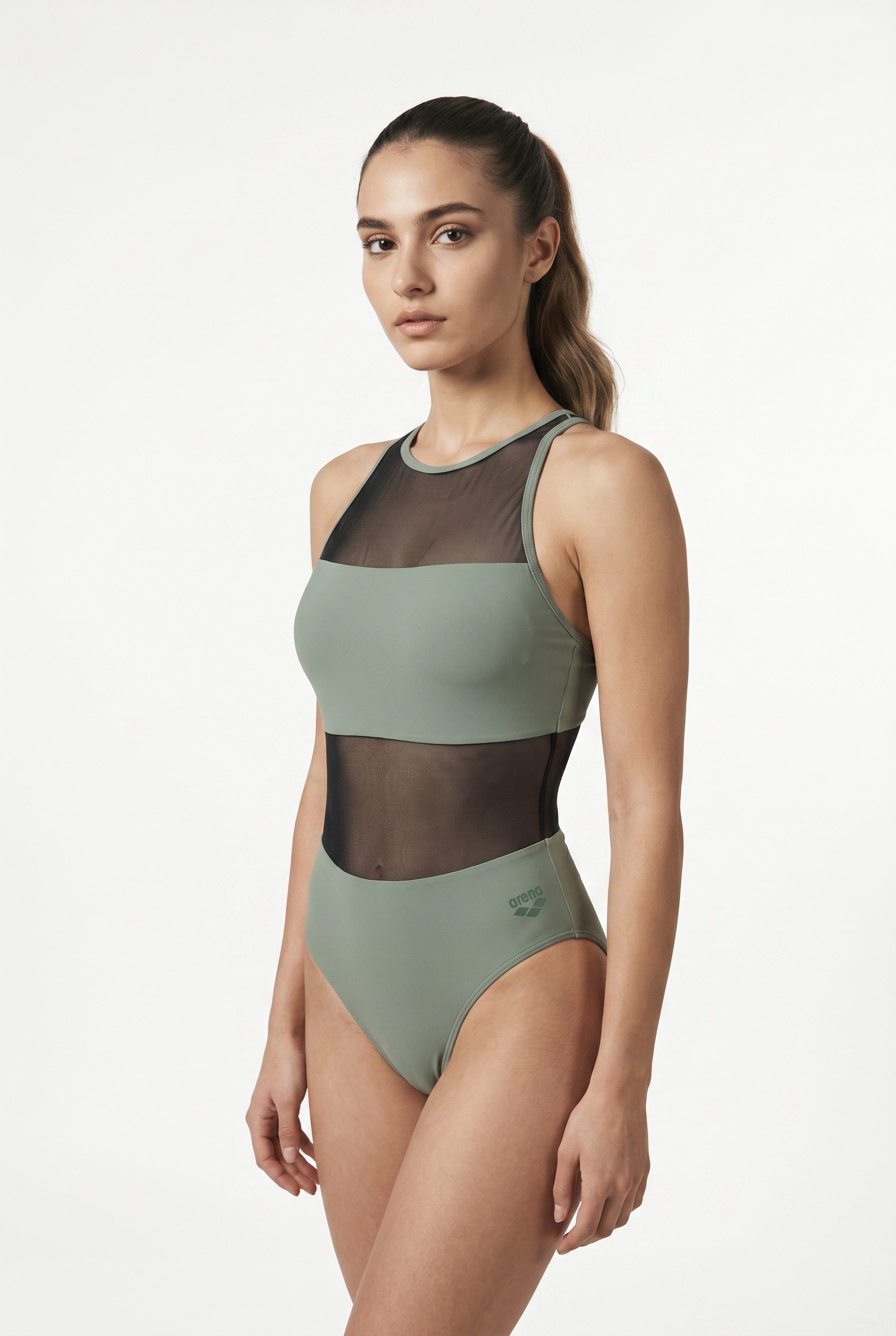 Arena Badeanzug arena Feel Damen Mesh Panels Vent Back Badeanzug Mit transparenten Einsätzen