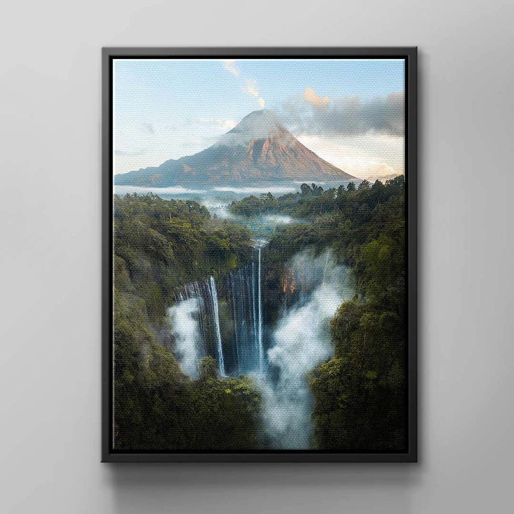 DOTCOMCANVAS® Leinwandbild, Modernes Wandbild mit Wasserfall Landschaft von schwarzer Rahmen