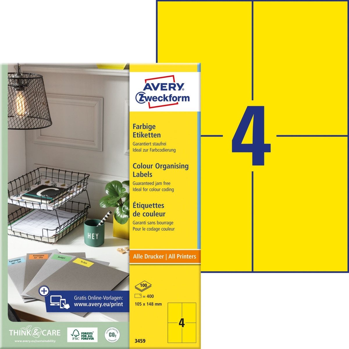Etiketten Etiketten Inkjet/Laser/Kopier 105x48mm VE=400 Stück gelb