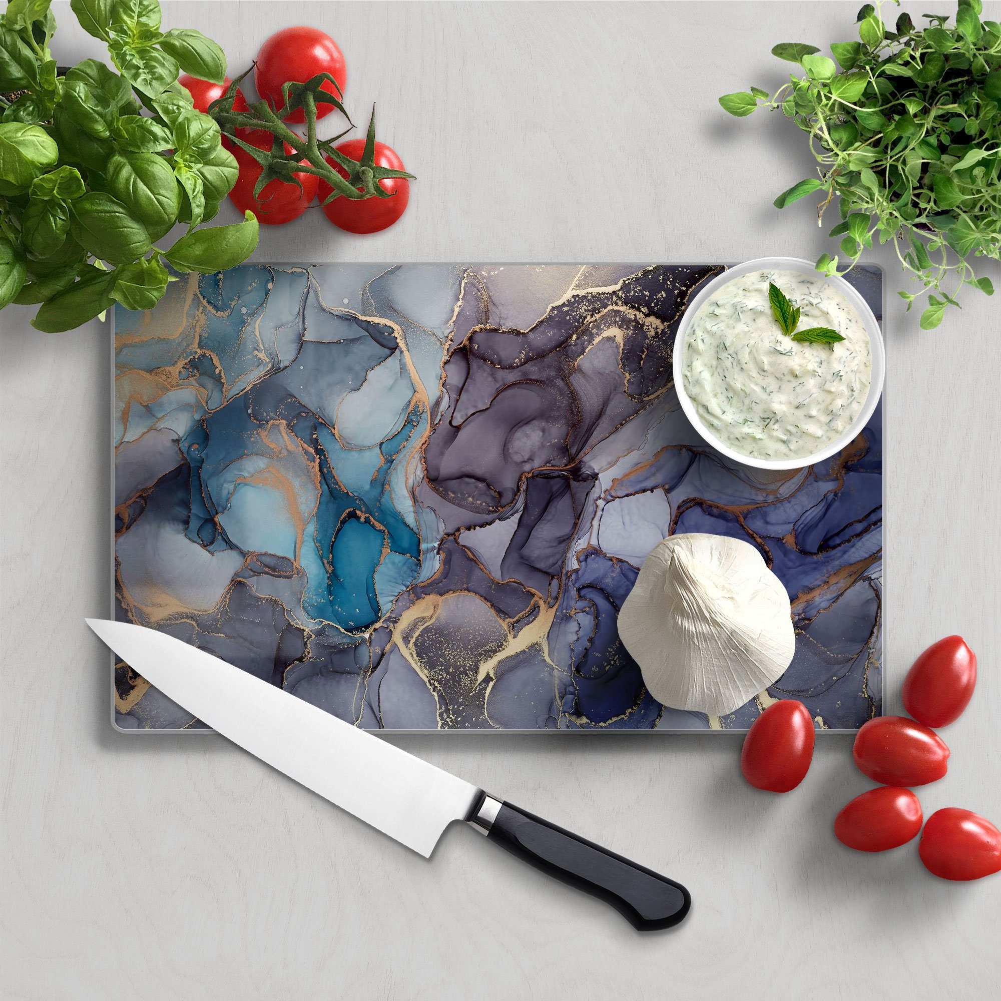 Schneideplatte Schneidebrett Tinteneffekt', DEQORI 'Stilvoller Frühstücksbrett Glas, Platte