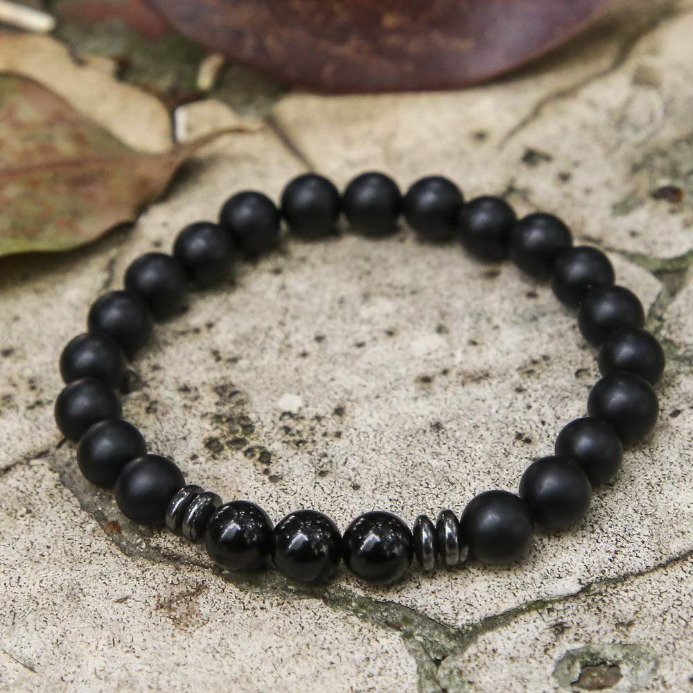 Kim Johanson Armband Chakra, mit Jaspi Perlen und Lavasteinen, Naturstein, elastisch, Geschenk
