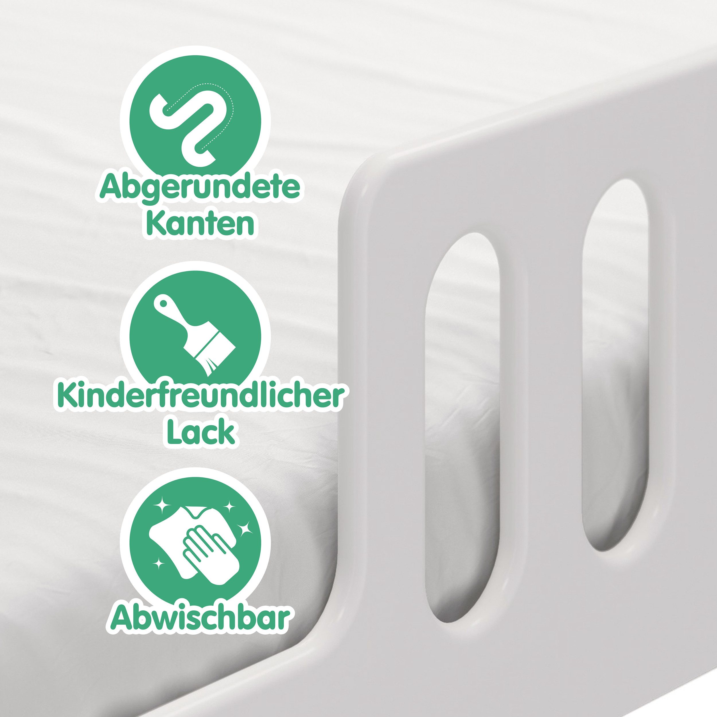 CADANI Kinderbett MONTE Bodenbett mit abnehmbaren Rausfallschutz - bis 200 kg belastbar (120x200 cm 2in1 Bodenbett, inkl. Roll-Lattenrost & Zusatz-Seitenteil),  – Bild 5 von 5