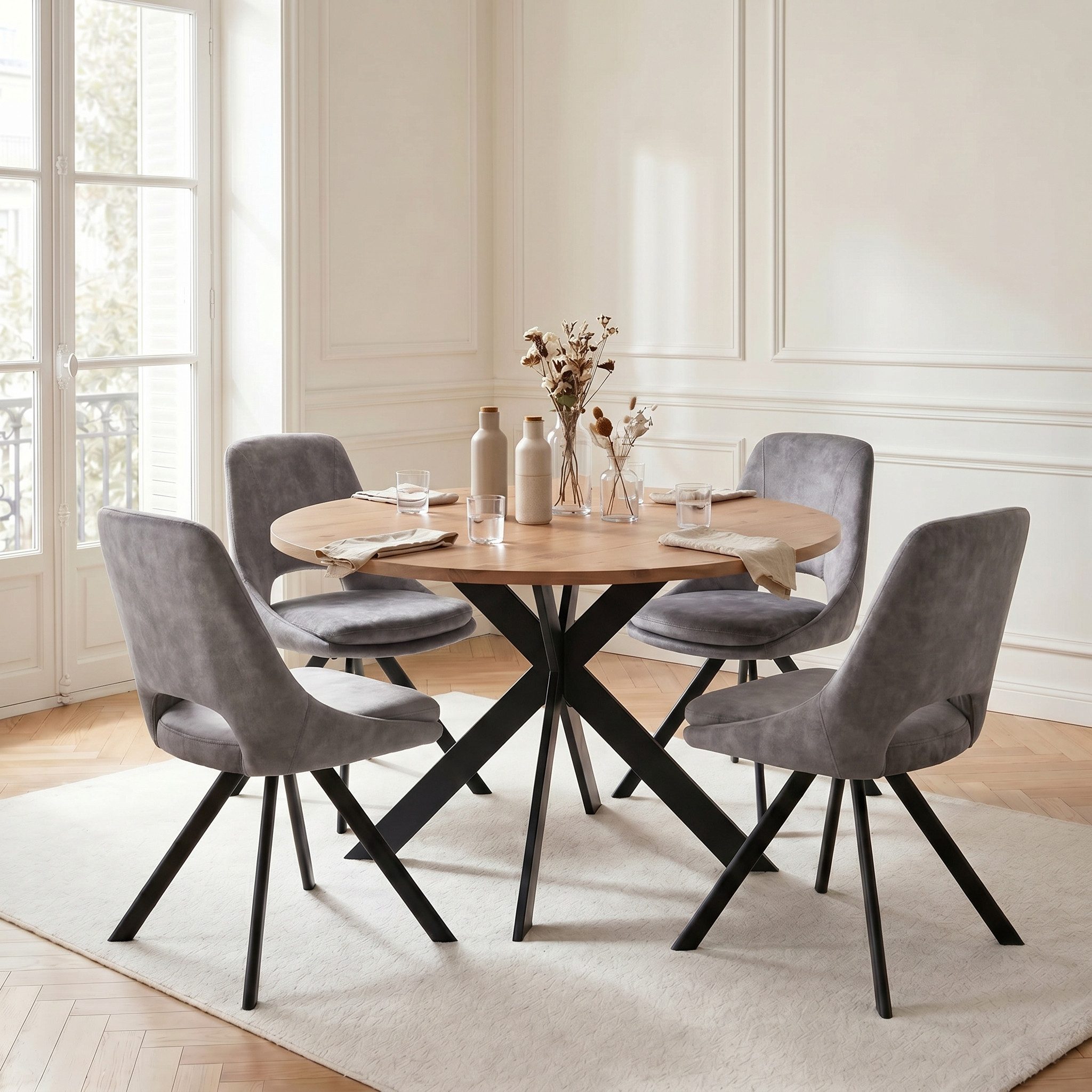 Jiexi Essgruppe Tisch- und Stuhlset, Runder Esstisch (115×75 cm) mit 4 Stühlen