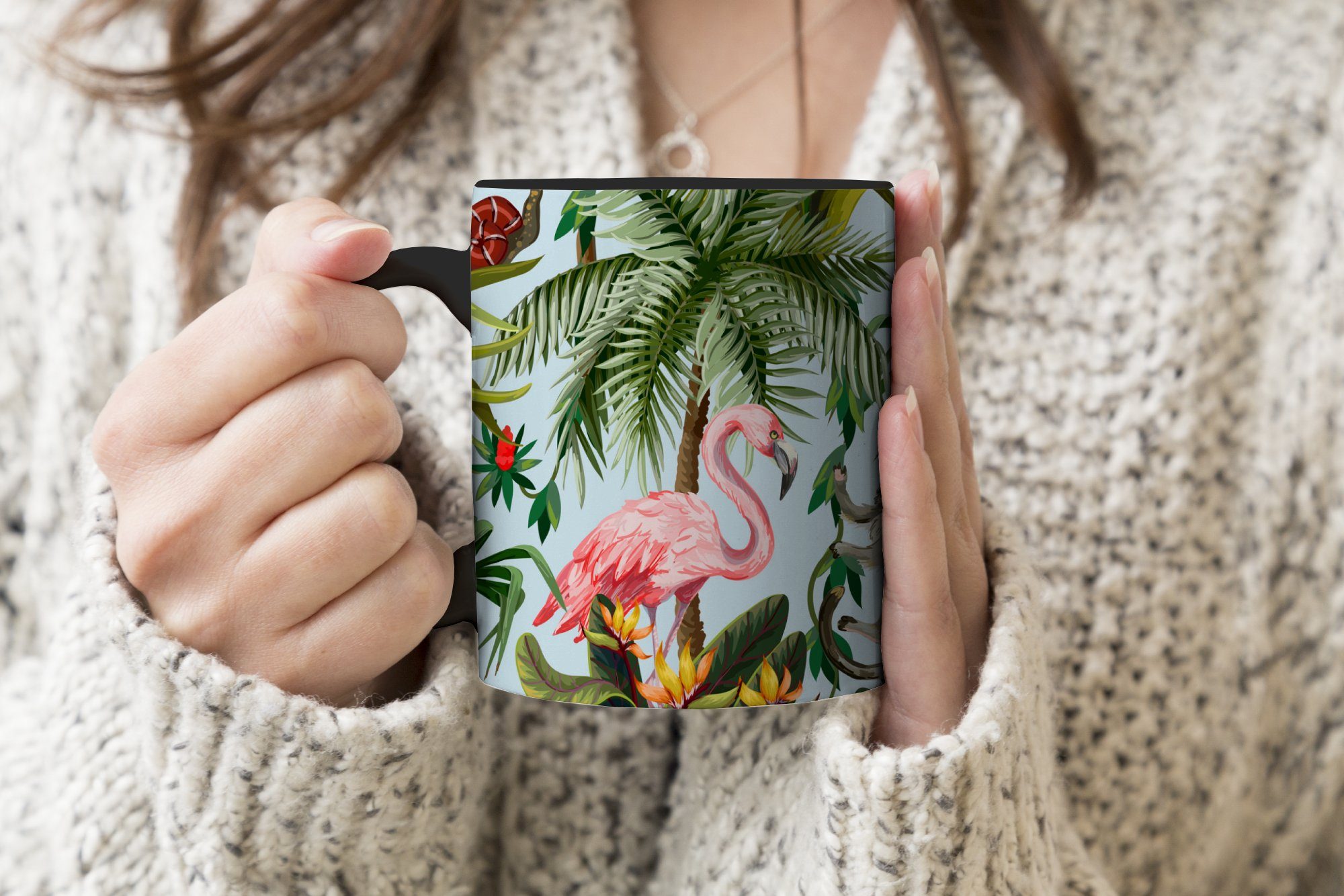 - Zaubertasse, Geschenk Flamingo - Mädchen Teetasse, Kinder Tiere Keramik, - Kaffeetassen, - Jungen Farbwechsel, MuchoWow - Tasse Papagei, Dschungel -