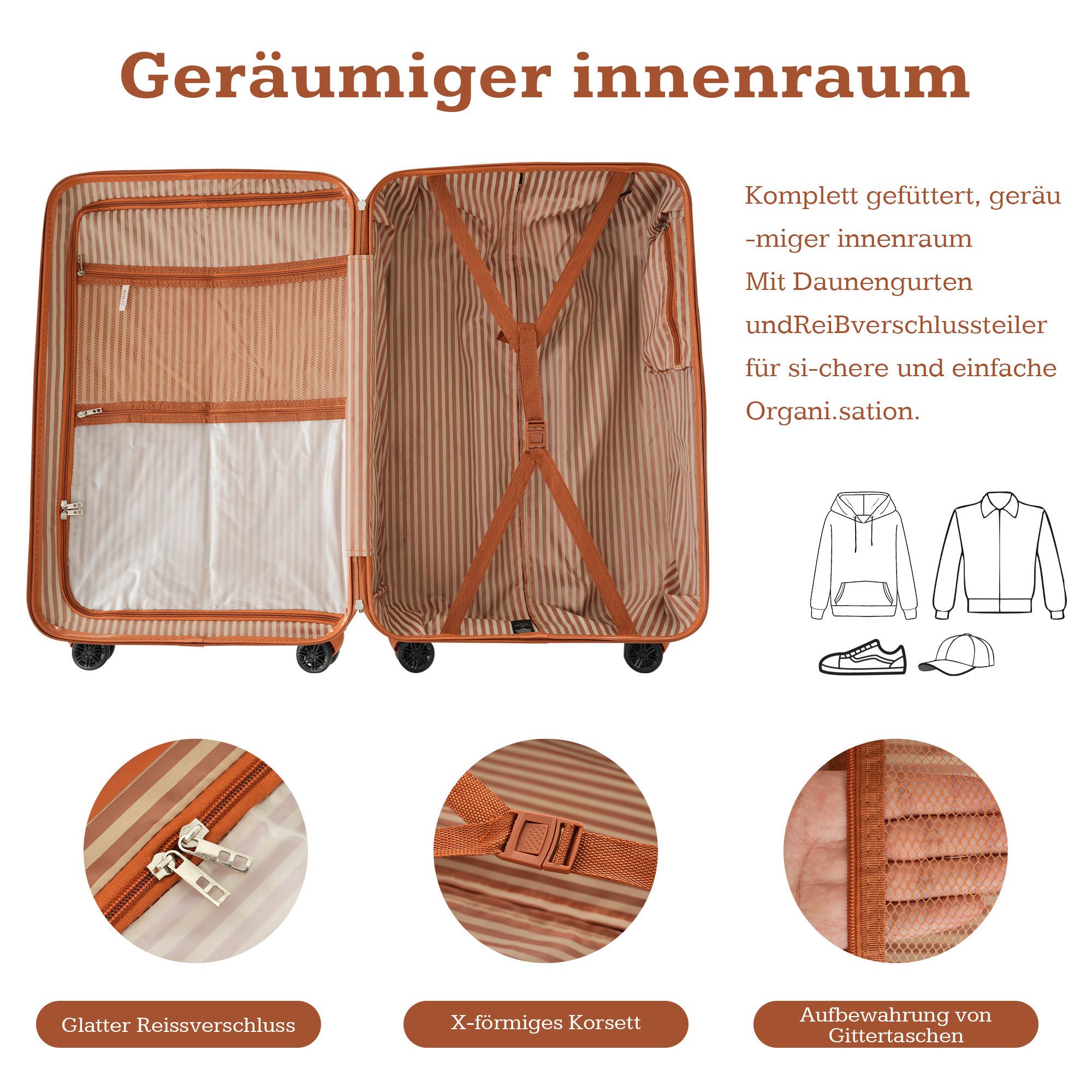 OKWISH Trolleyset Hartschalenkoffer-Set, Hartschalen-Trolley, 4 Rollen, (Reisekoffer Set, 3 tlg., aus ABS-Material), mit USB-Port, TSA Zollschloss
