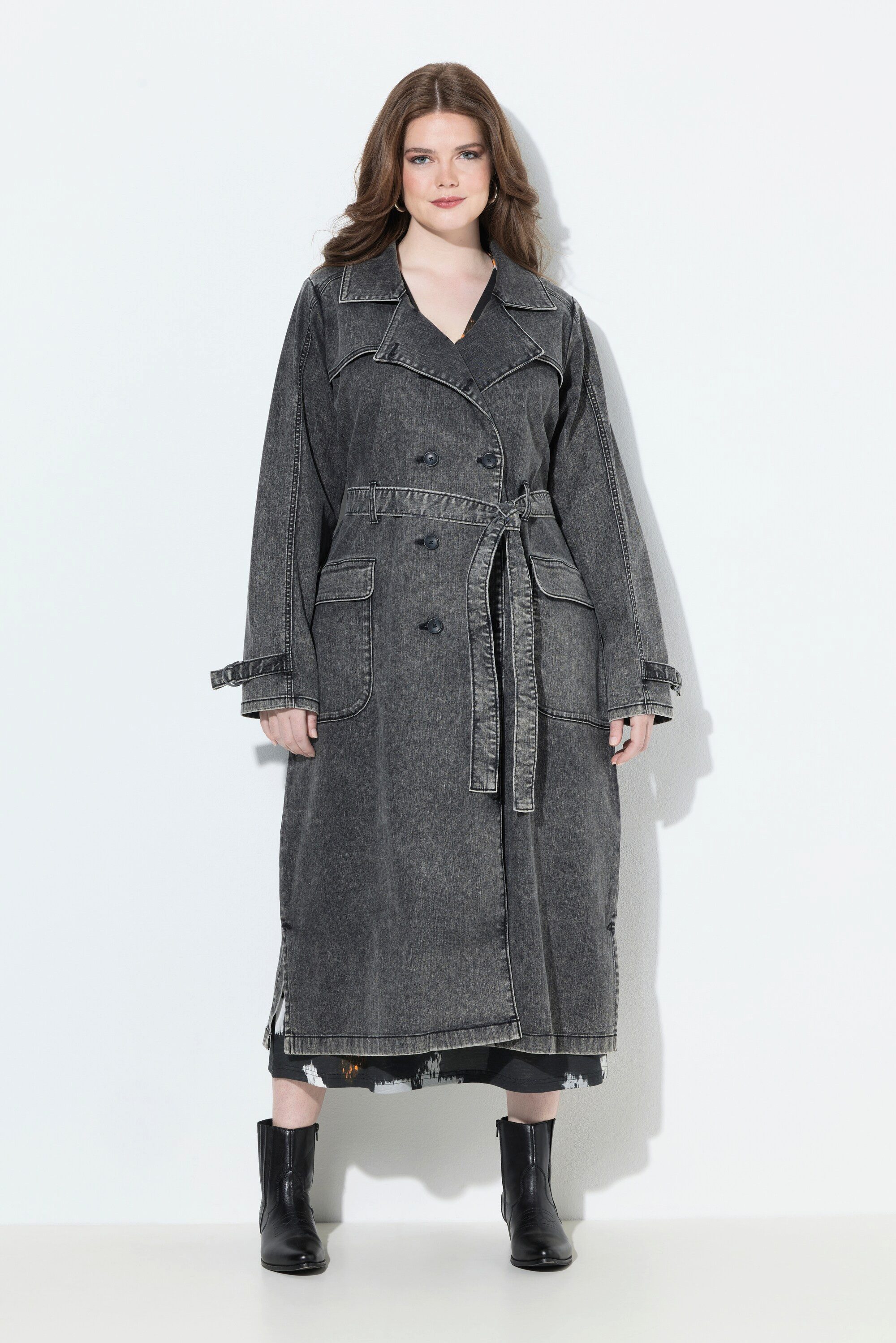 Ulla Popken Jeansjacke Jeans-Trenchcoat Reverskragen Vintage doppelreihig günstig online kaufen