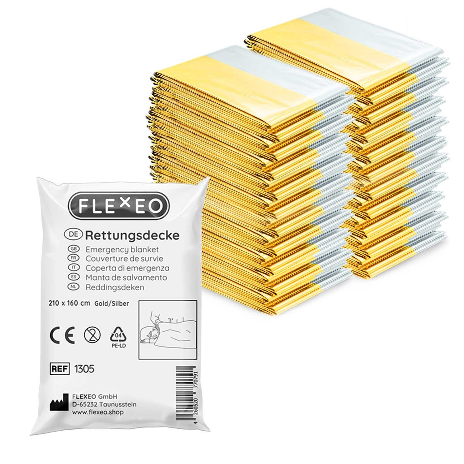 FLEXEO Erste-Hilfe-Set Rettungsdecken, (20 St), Rettungfolie gold/silber Erste-Hilfe-Decke