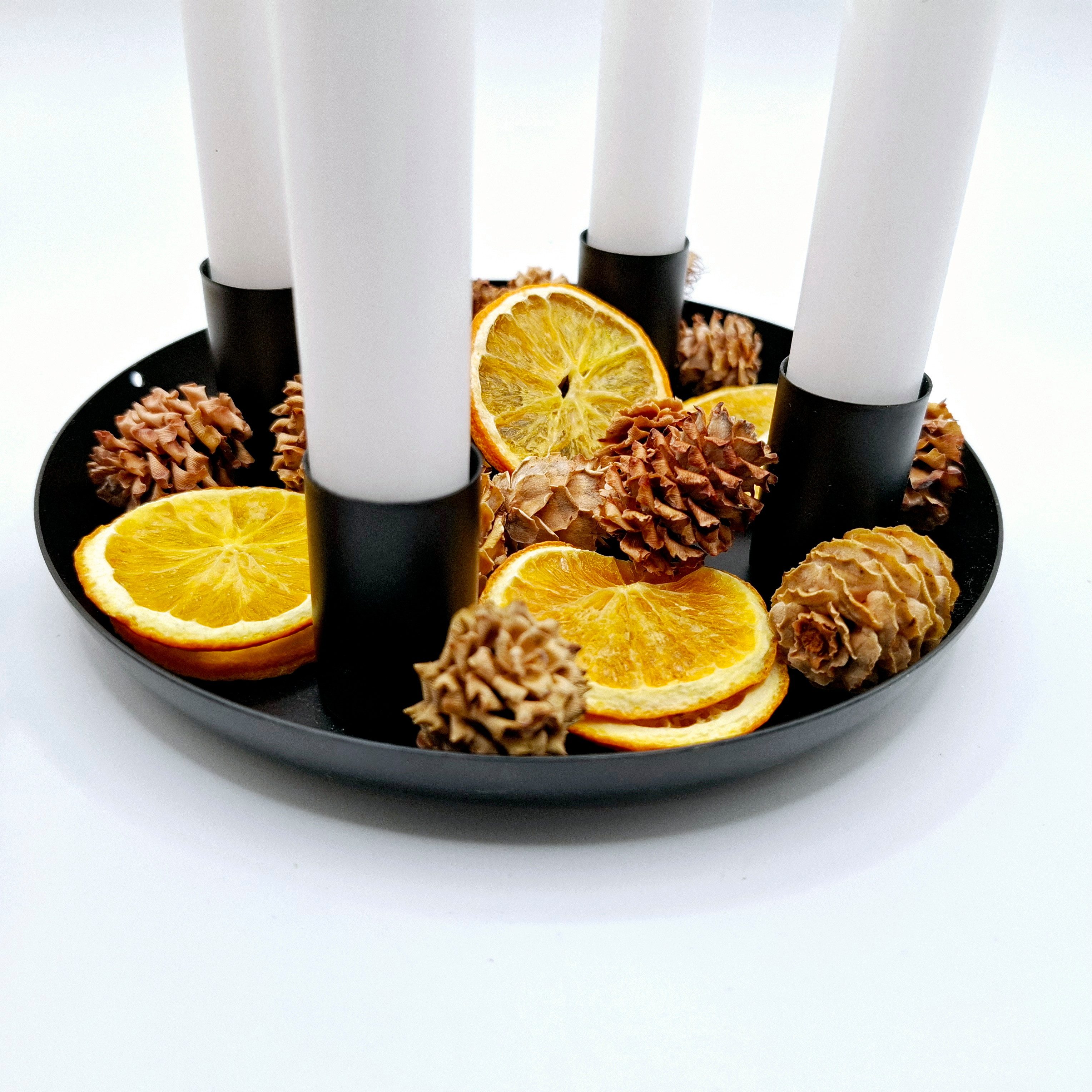 meytrade Adventskranz mit 4 weißen Kerzen, Winter Streuartikel und Dekoschale, 24 Teile im Set