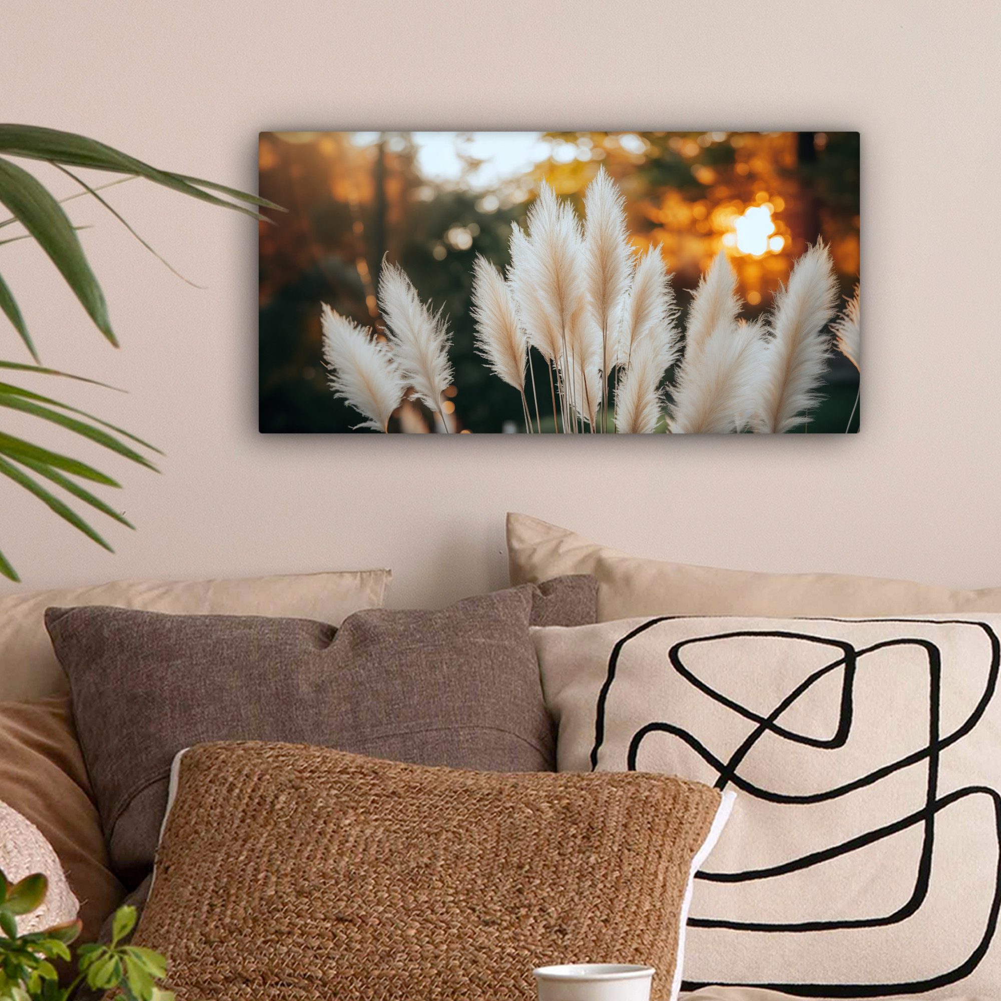 OneMillionCanvasses® Leinwandbild Panorama Pampasgras - Federn günstig online kaufen