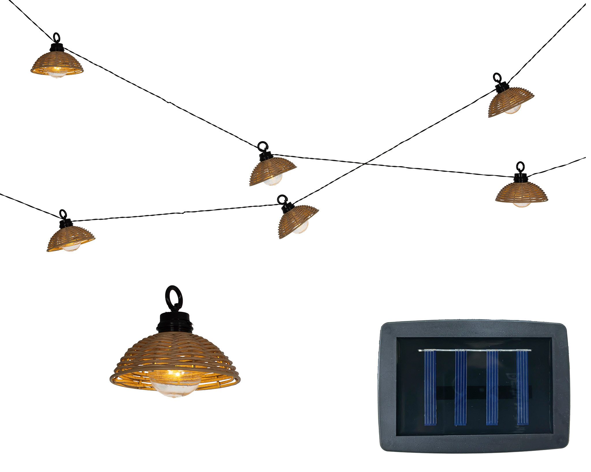 Lumineo LED-Lichterkette, Solar LED Lichterkette in Rattan Optik 2,5m Kunststoff Warmweiß