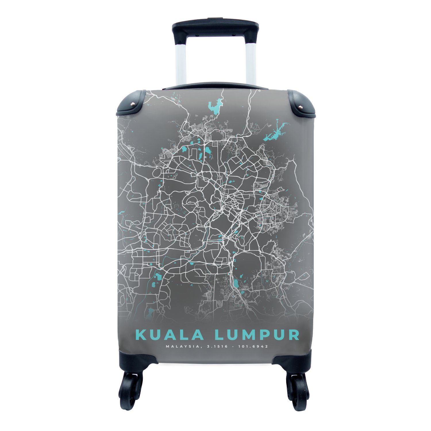 MuchoWow Handgepäckkoffer Kuala Lumpur - Stadtplan - Karte - Blau, 4 Rollen, Reisetasche mit rollen, Handgepäck für Ferien, Trolley, Reisekoffer