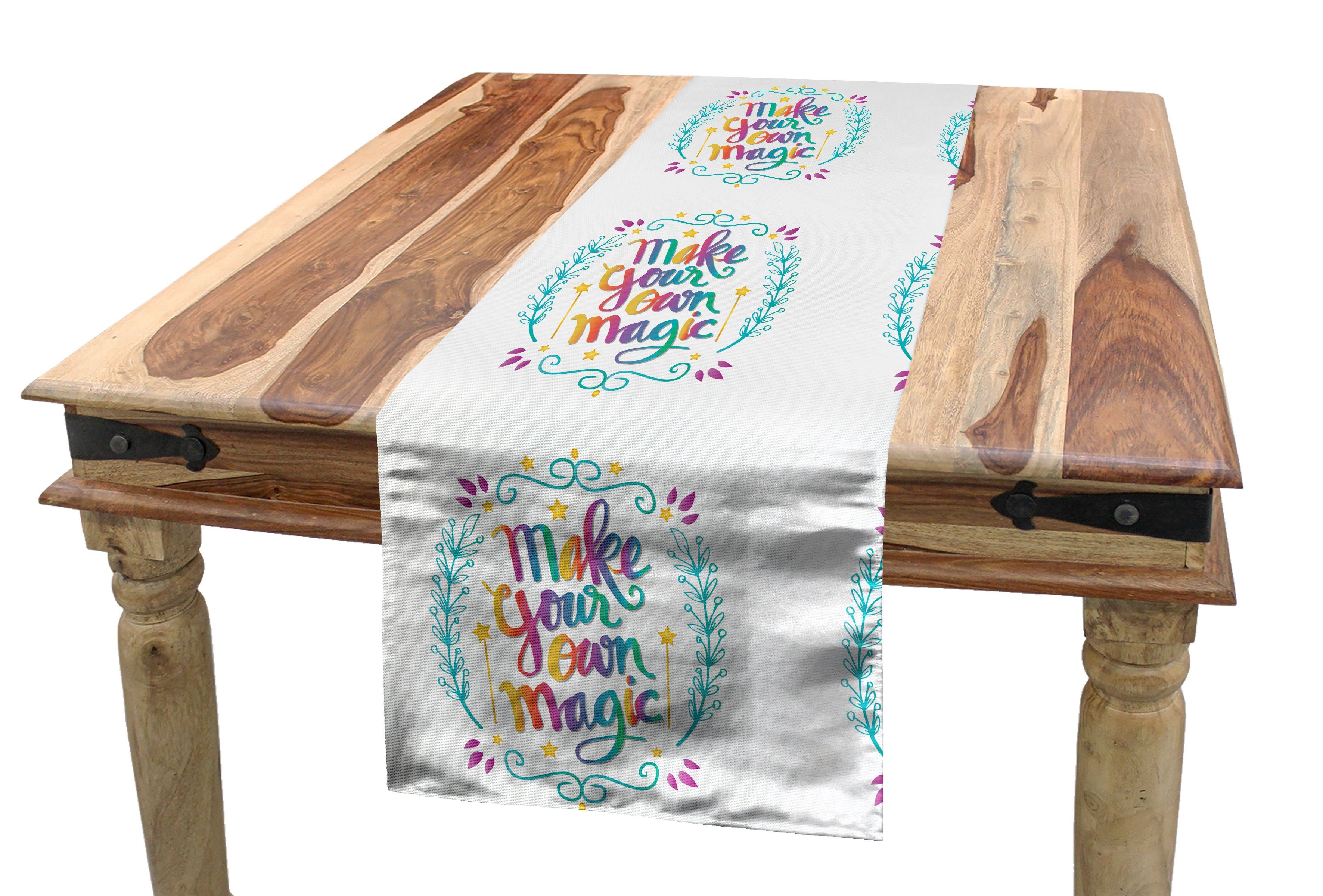 Abakuhaus Tischläufer Esszimmer Küche Rechteckiger Dekorativer Tischläufer, Zitat Machen Sie Ihre Magic Message