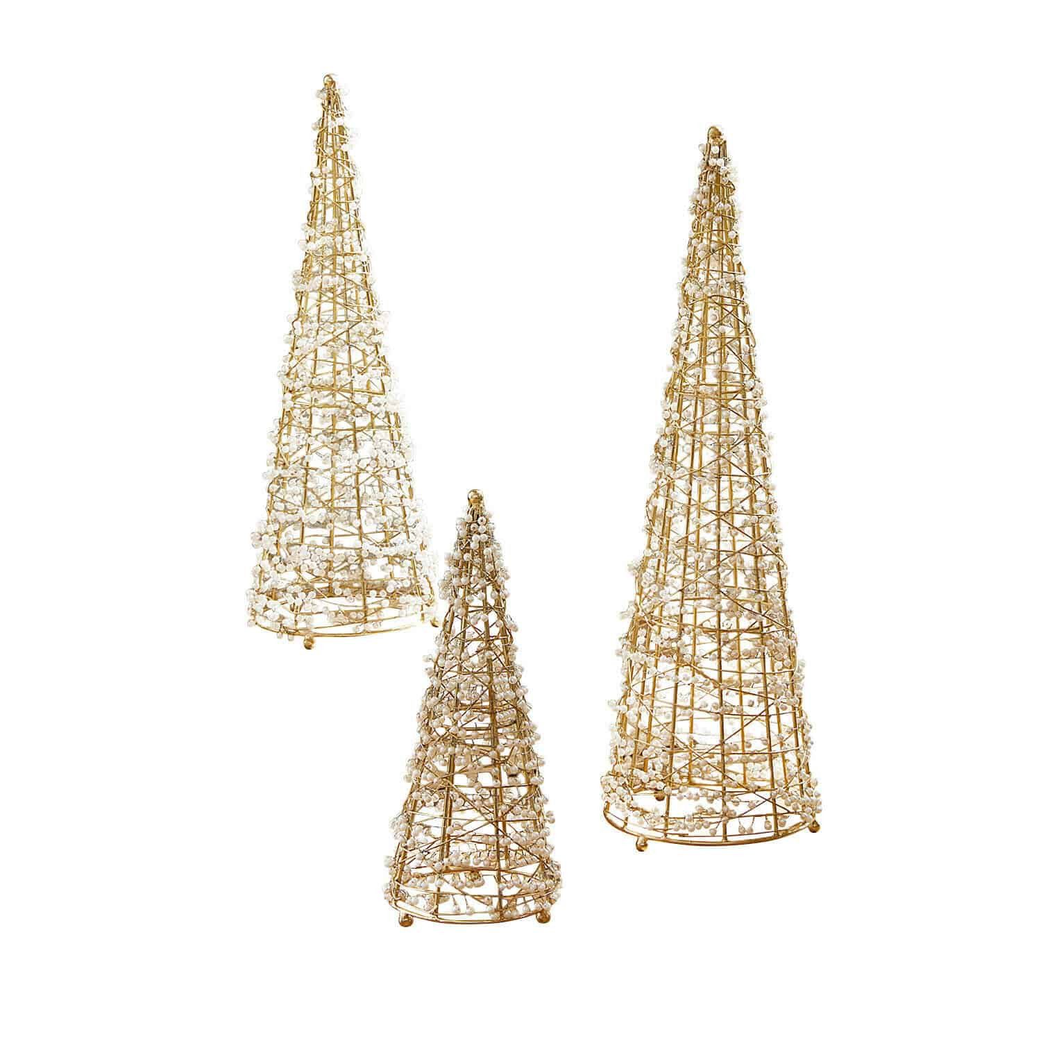 Mirabeau Weihnachtsfigur Deko-Baum 3er Set Amelioro weiß/gold (3er Set, 3er Set), Weihnachten, Winter, Festtage, Baum, Goldfarbenes Eisengeflecht