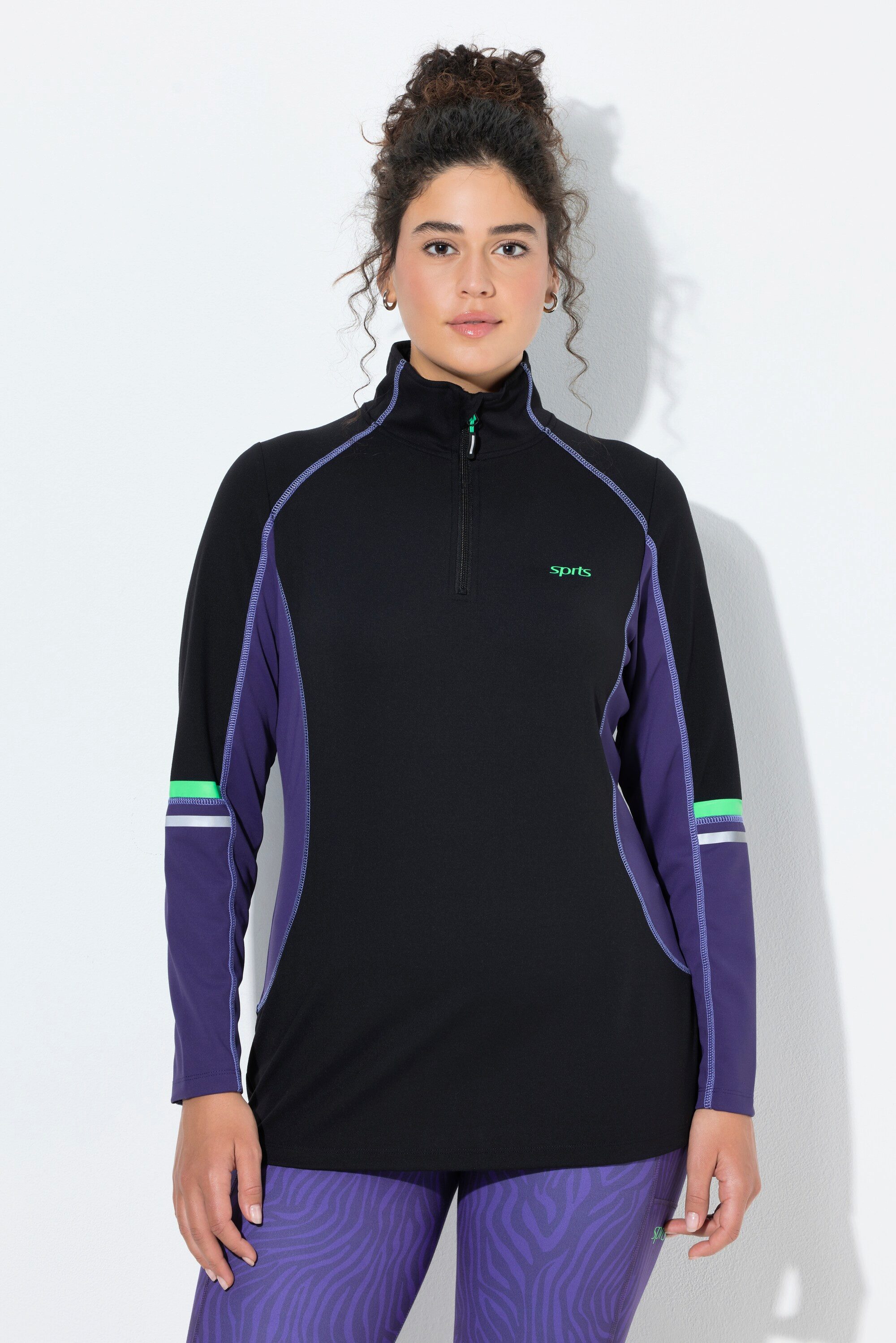 Ulla Popken T-Shirt Funktionsshirt Slim Stehkragen Zipper Langarm günstig online kaufen