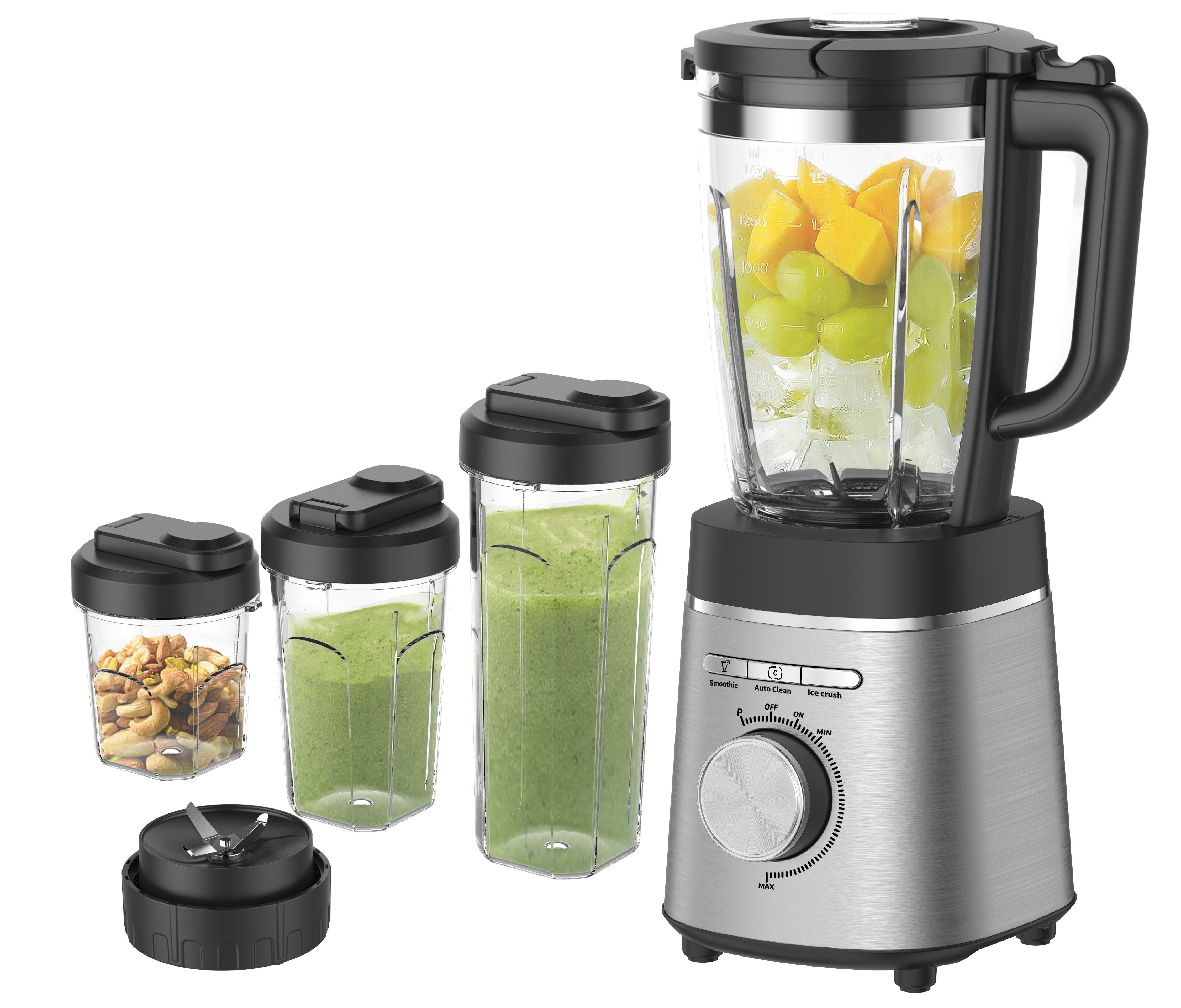 Hanseatic Настольные миксеры HBL14001175SD mit 1,75L Fassungsvermögen, 1400 W, 3 "To Go" Trinkflaschen; Pulse-Funktion, Ice Crusher, Smoothie-Taste