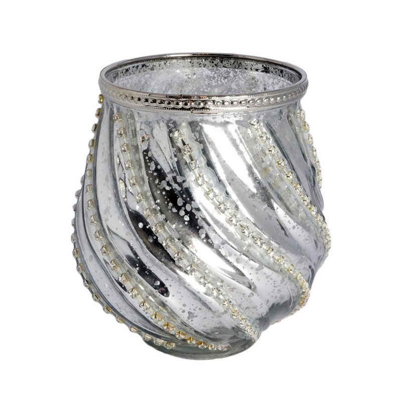 B&S Windlicht Teelichtglas Kerzenhalter Glas / Metall silber