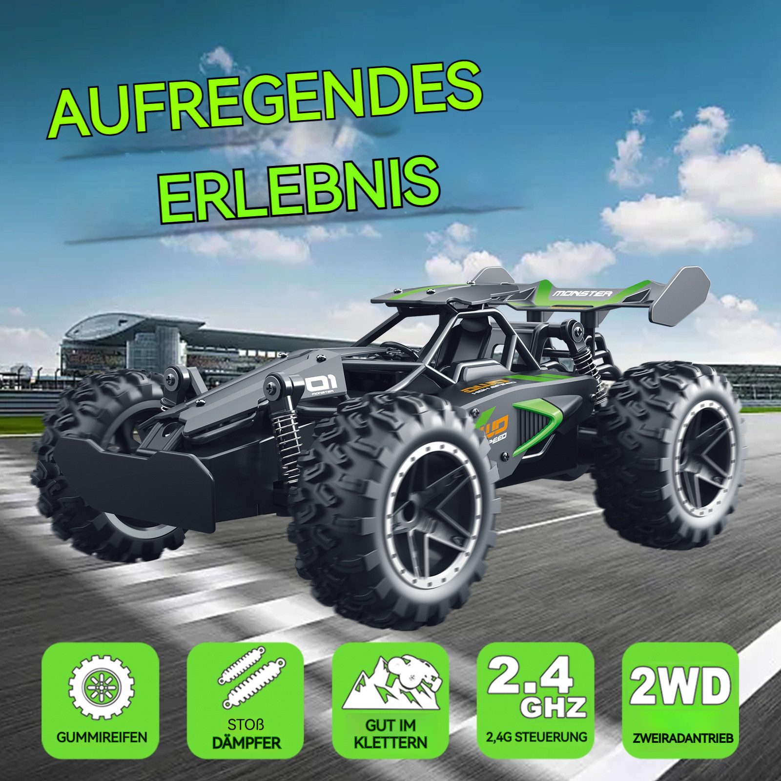 Rolipo RC-Auto Ferngesteuertes Auto, RC-Hochgeschwindigkeitsauto im Maßstab 1:18 (1-tlg), über 20 km/h schnell, Spielzeug für Jungen und Mädchen