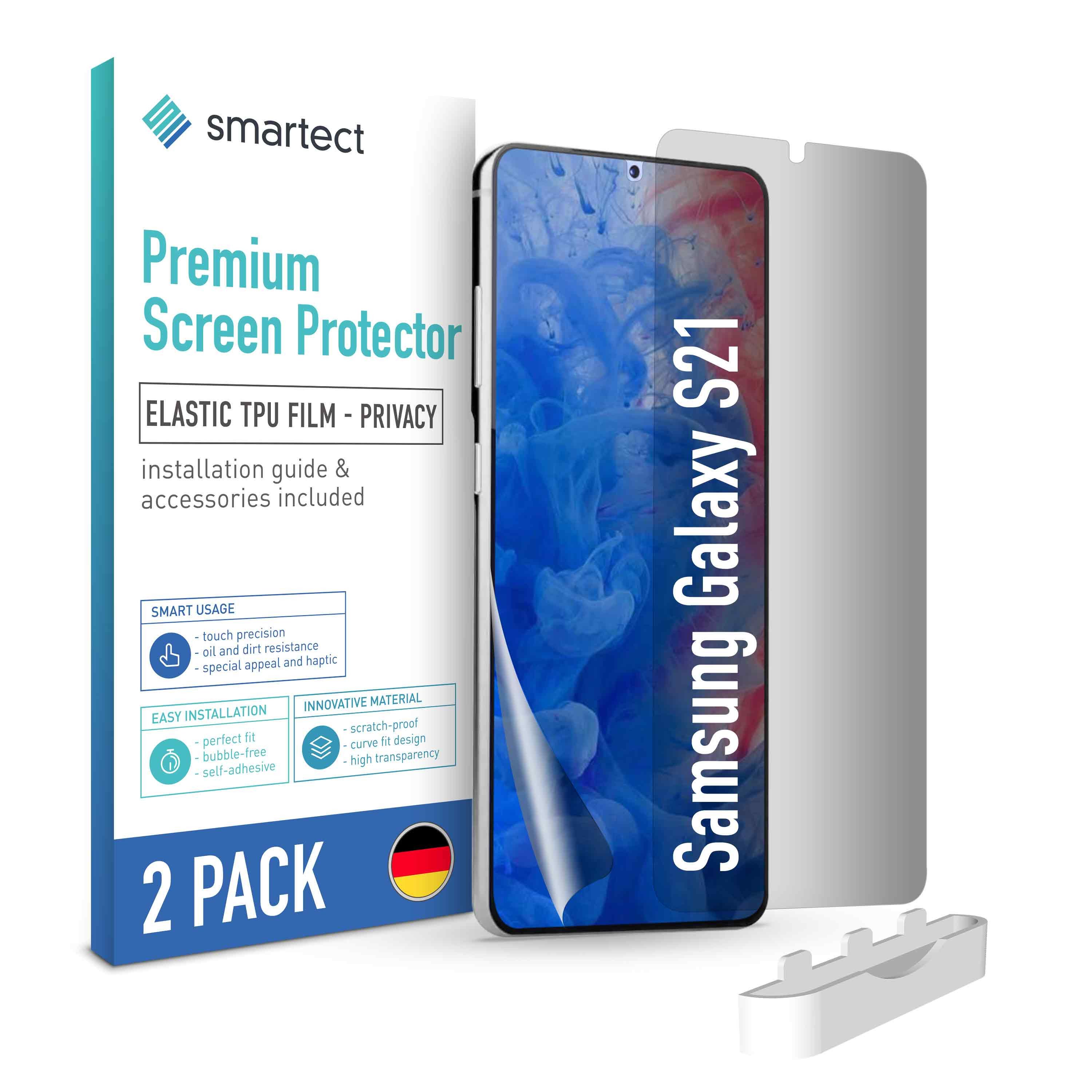 smartect Displayschutzfolie 2X TPU Schutzfolie Privacy für Samsung Galaxy S21 für Samsung Galaxy S21, Set, 2 Stück, Anti-Spy, Kratzfest, Blasenfrei, Oleophob, Fingerabdruck kompatibel