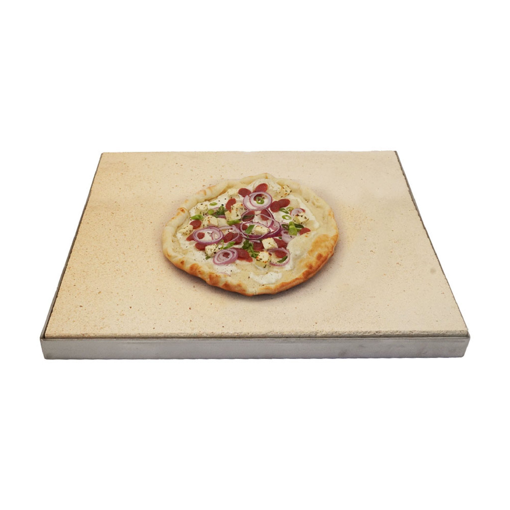 Feuerfest 123 GmbH Pizzastein Pizzastein Grill 35 x 35 x 3 cm + Edelstahlrahmen