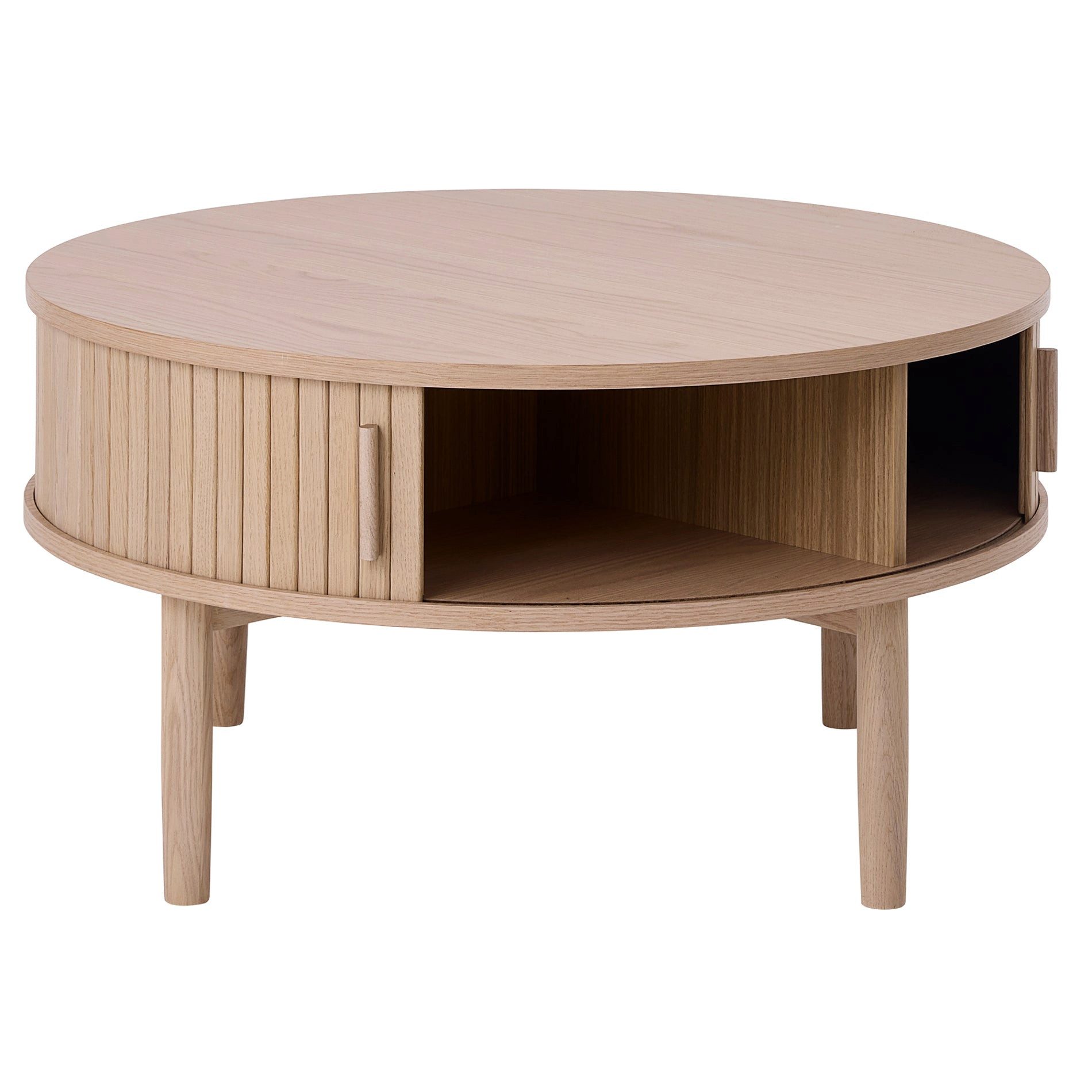 Selsey Couchtisch META, Runder Couchtisch mit Stauraum, gebleichte Eiche, Ø 85 cm