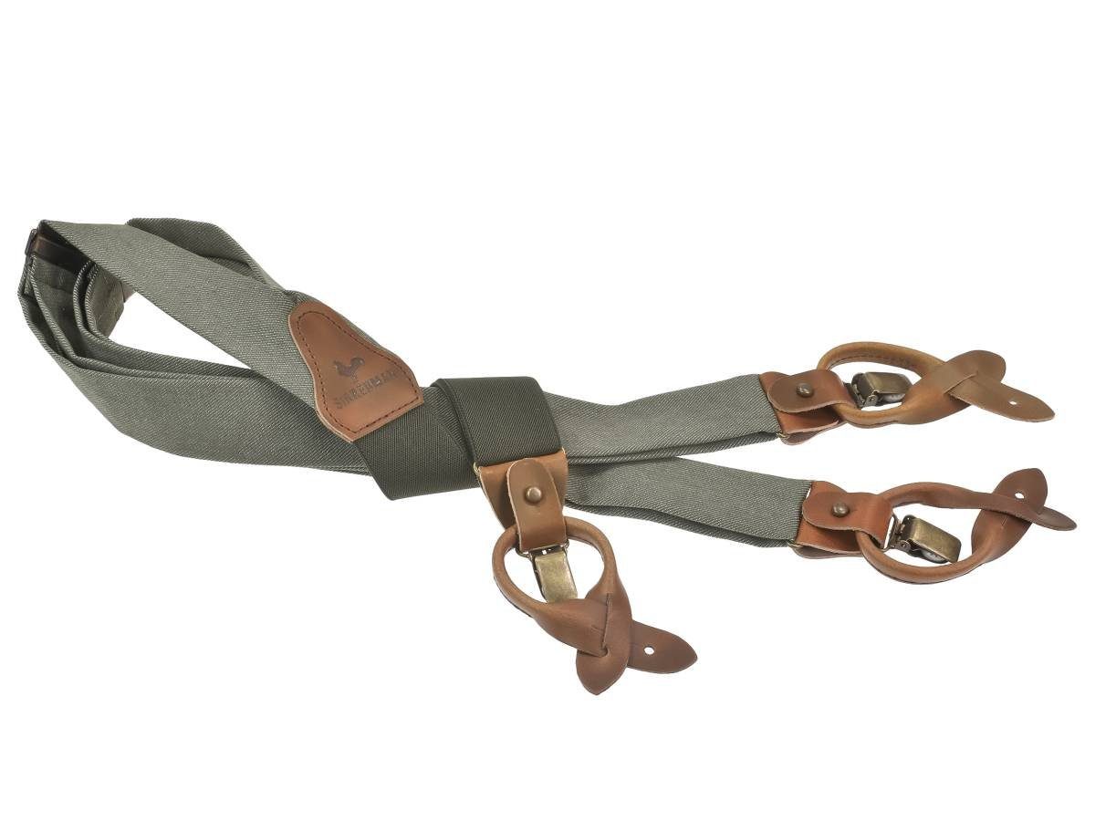 Sir Redman Hosenträger Herren 35mm breit zum Knöpfen mit Lederschlaufen oder zum Clippen Holländer Y-Form Leder, 35mm Trägerbreite, 130cm lang, Herren