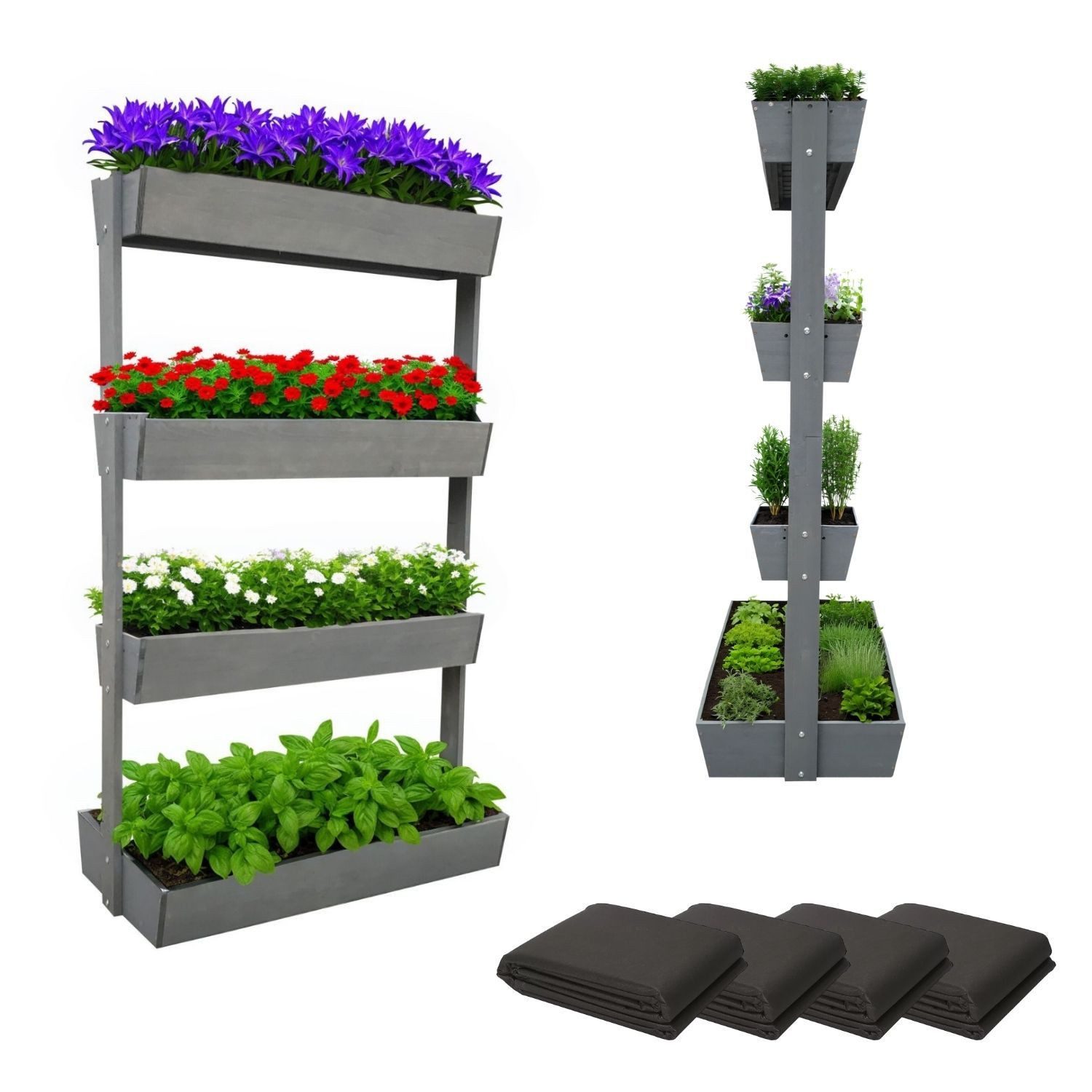 Coemo Hochbeet, Grau Vertikalbeet Holz mit 4 neigbaren Pflanzkästen Garten Frühbeet