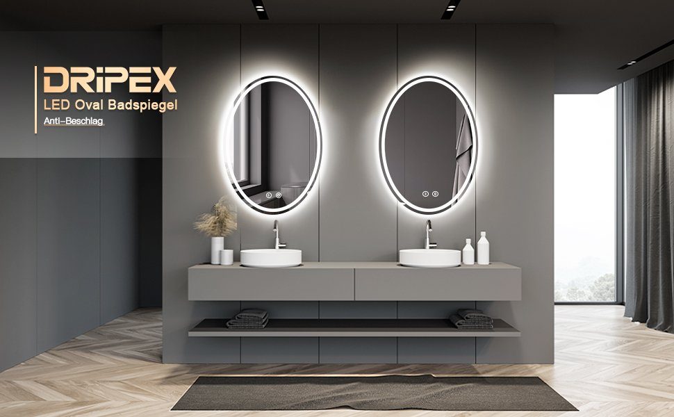 Dripex Badspiegel LED Oval Spiegel, Wandspiegel günstig online kaufen