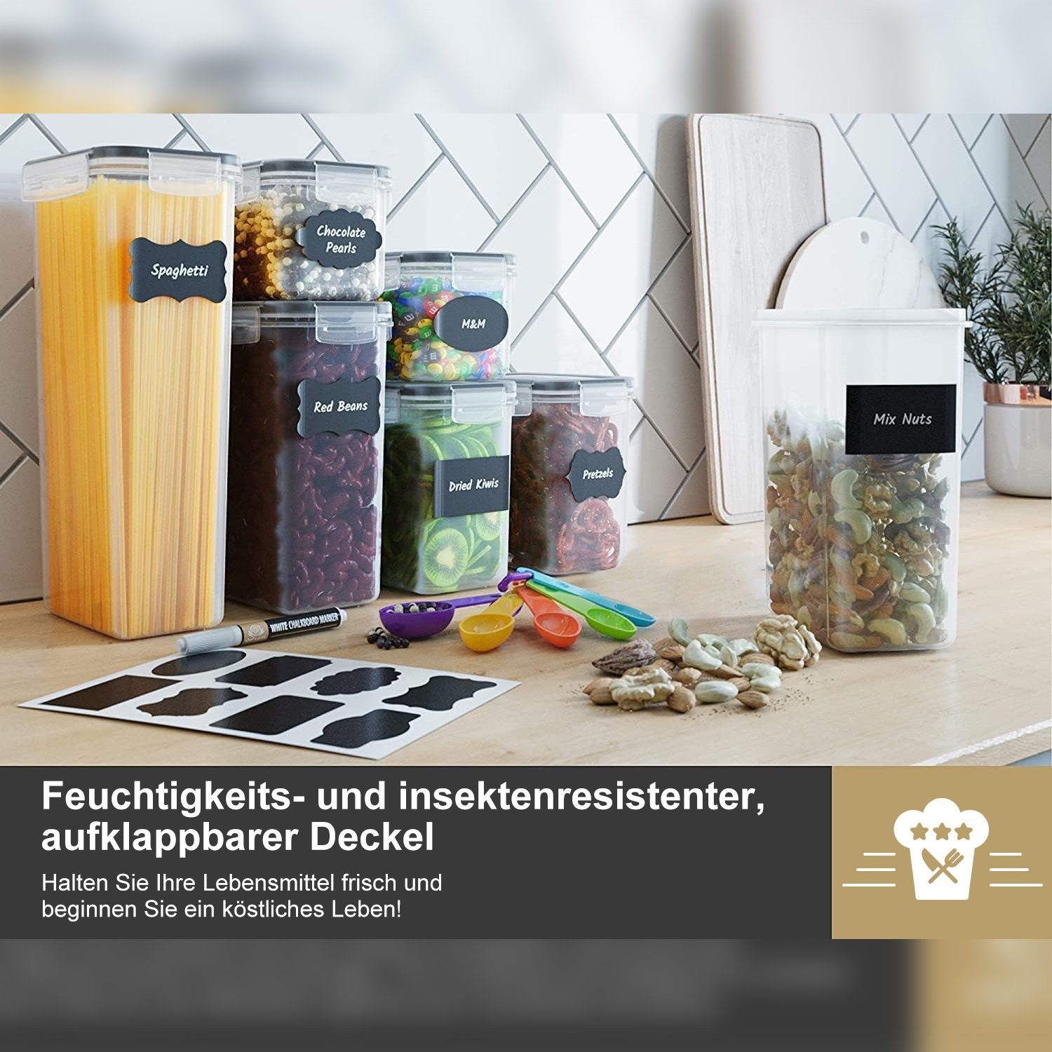 Vorratsbehälter Beschriftungsstift, Set, Frischhaltedose, mit Aufbewahrungsbox mit Vorratsgläser), Kpaloft 7-tlg. (Küche Vorratsdose Organizer, PP, Küche Messlöffel, Deckel, Aufkleber