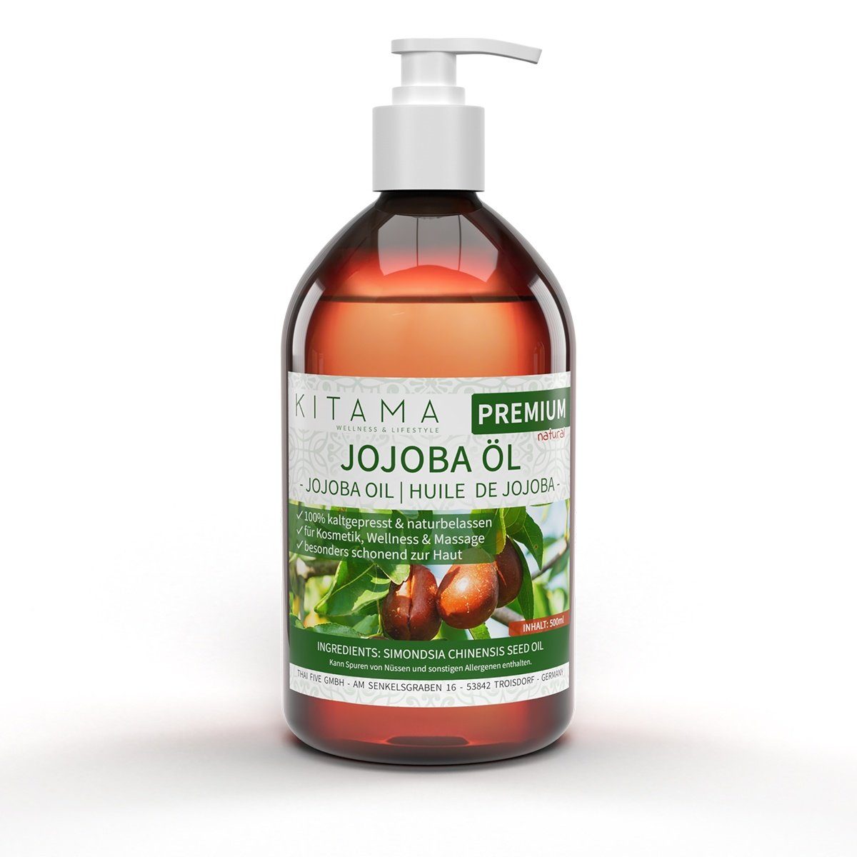 Kitama Körperöl Jojobaöl kaltgepresst naturbelassen Pflege-Öl Pflege-Öl 500ml, sanftes - Baby-Öl