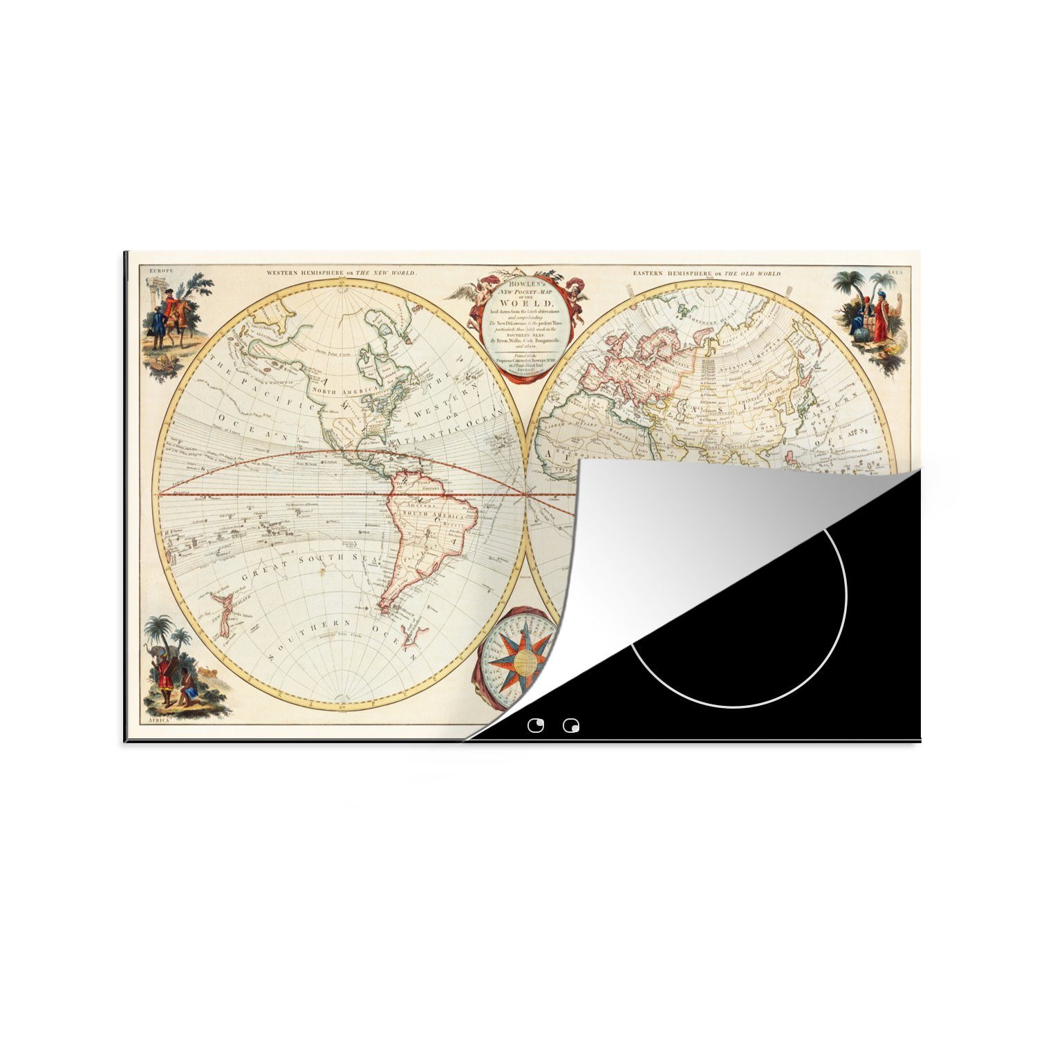 MuchoWow Herdblende-/Abdeckplatte Weltkarte - Retro - Geschichte, Vinyl, (1 tlg), 83x51 cm, Ceranfeldabdeckung, Arbeitsplatte für küche