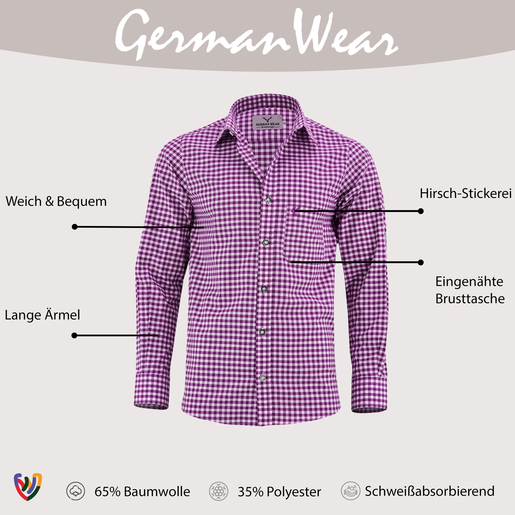 German Wear Trachtenhemd GW1210 Karo Trachtenhemd für Trachtenlederhosen in günstig online kaufen