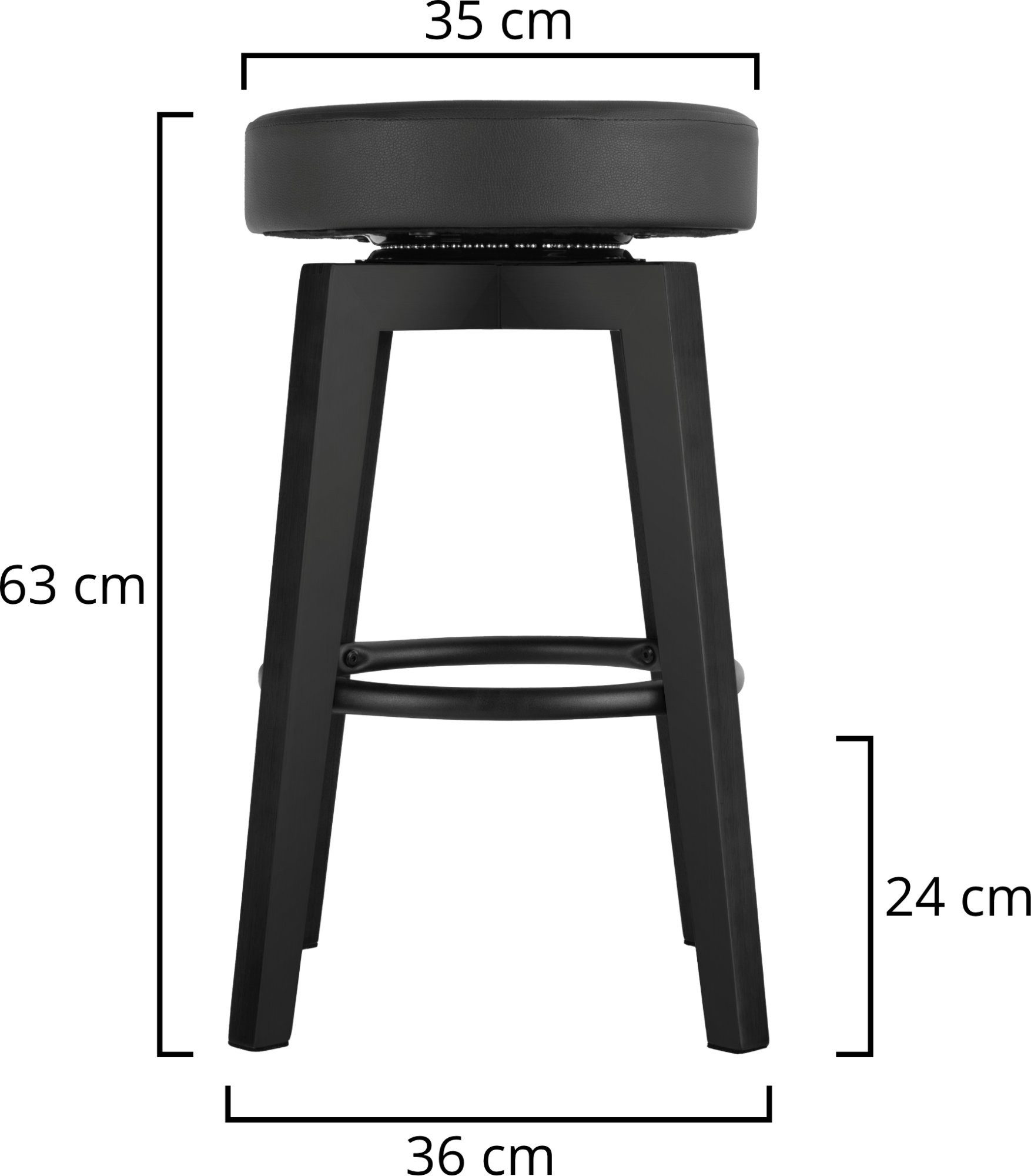 Classic Cantabile Sitzhocker Pub-Hocker für Gitarre - Perfekt für Gitarristen und Musikliebhaber, Höhe: 63 cm, Fußstütze auf 24 cm Höhe, drehbare Kunstleder Sitzfläche